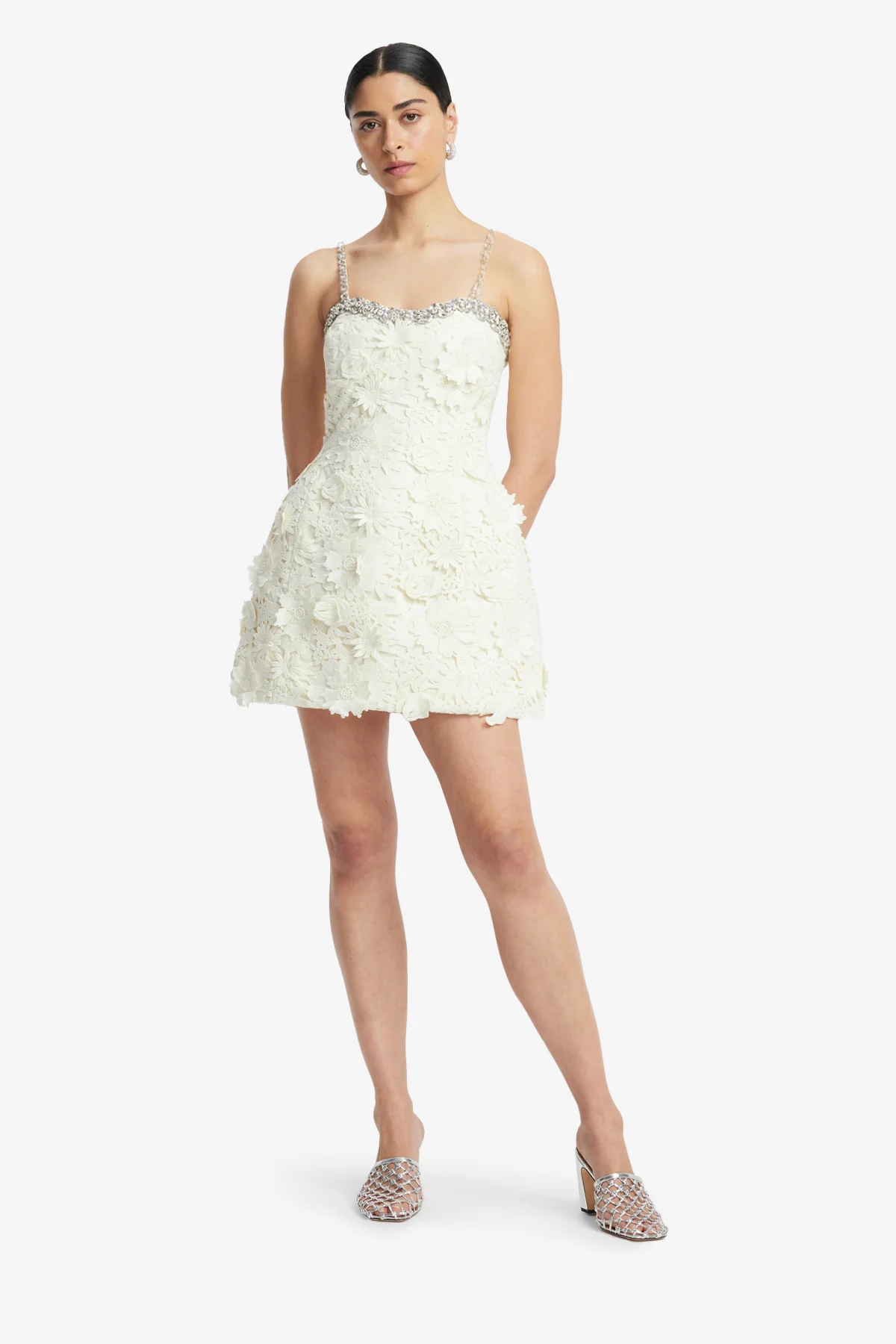 Sophia Embellished Lace Mini Dress - Snow - Image 3