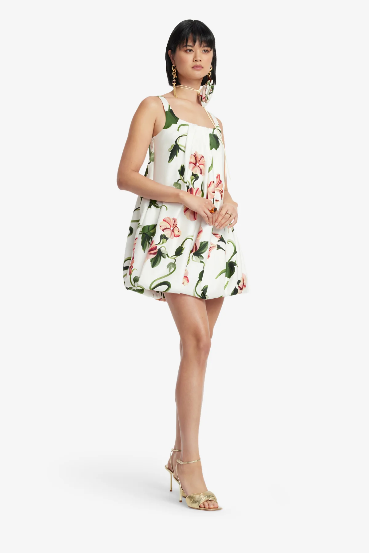 Suki Puff Mini Dress - Vine Print in Snow - Image 4