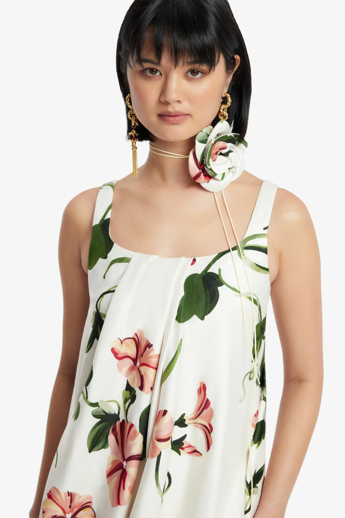 Suki Puff Mini Dress - Vine Print in Snow - Image 6