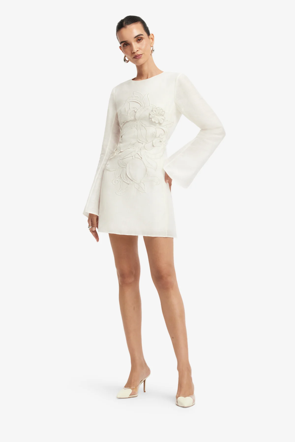 Suzanne Appliqué Bell Sleeve Mini Dress - Snow - Image 3