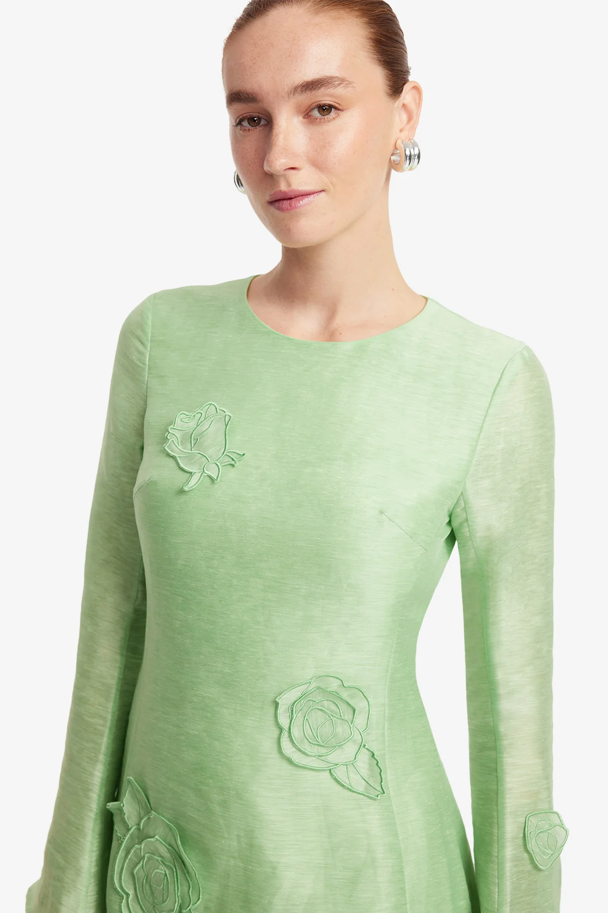 Suzanne Appliqué Long Sleeve Mini Dress - Juniper Green - Image 6