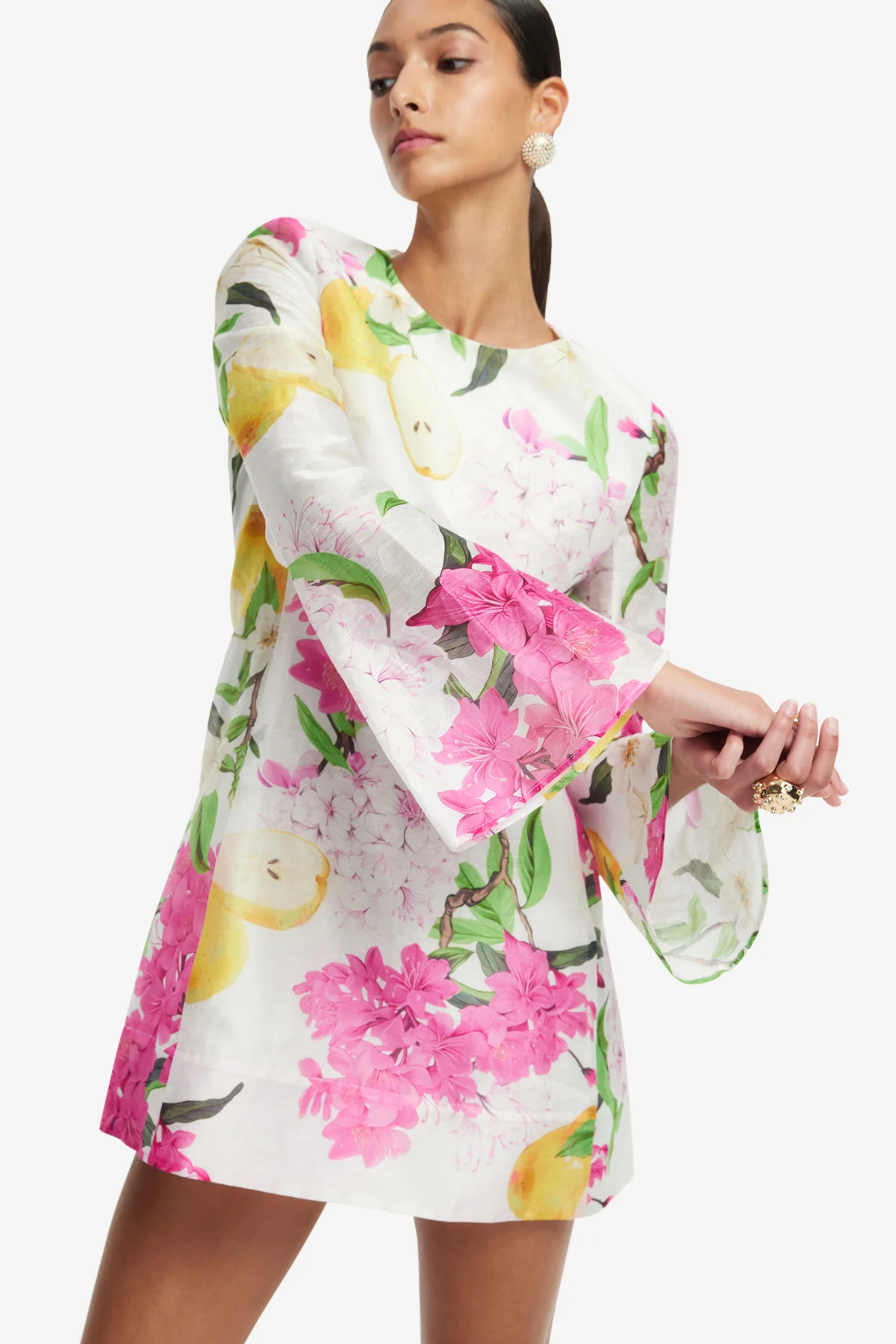 Suzanne Bell Sleeve Mini Dress - Floral Pear Print - Image 6