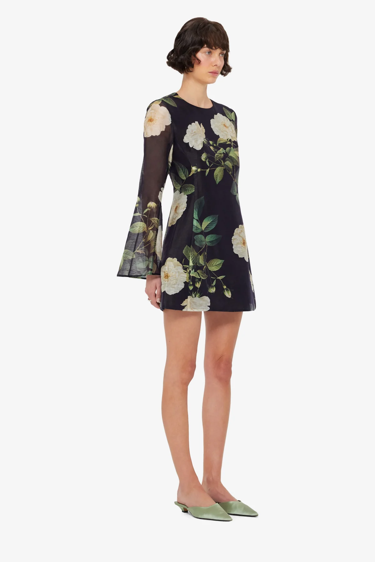 Suzanne Bell Sleeve Mini Dress - White Rose Print - Image 4
