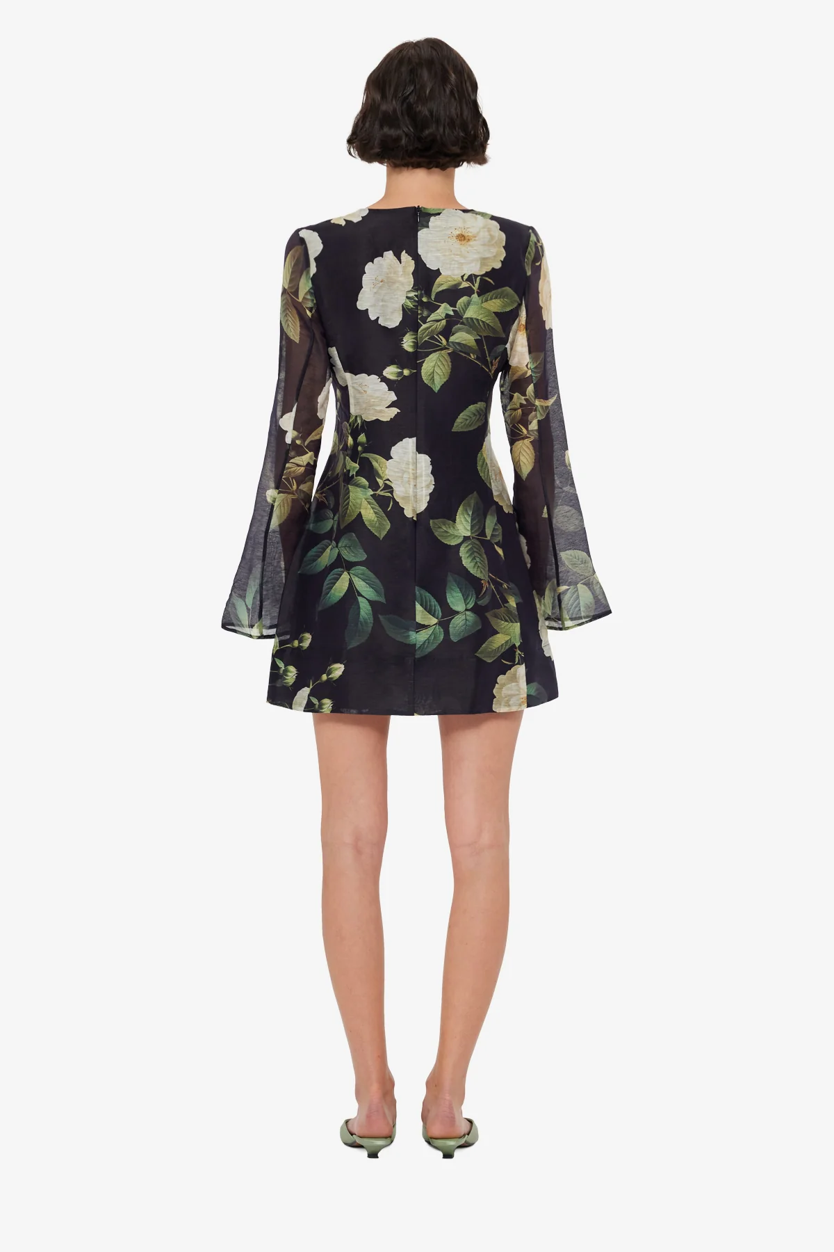 Suzanne Bell Sleeve Mini Dress - White Rose Print - Image 5