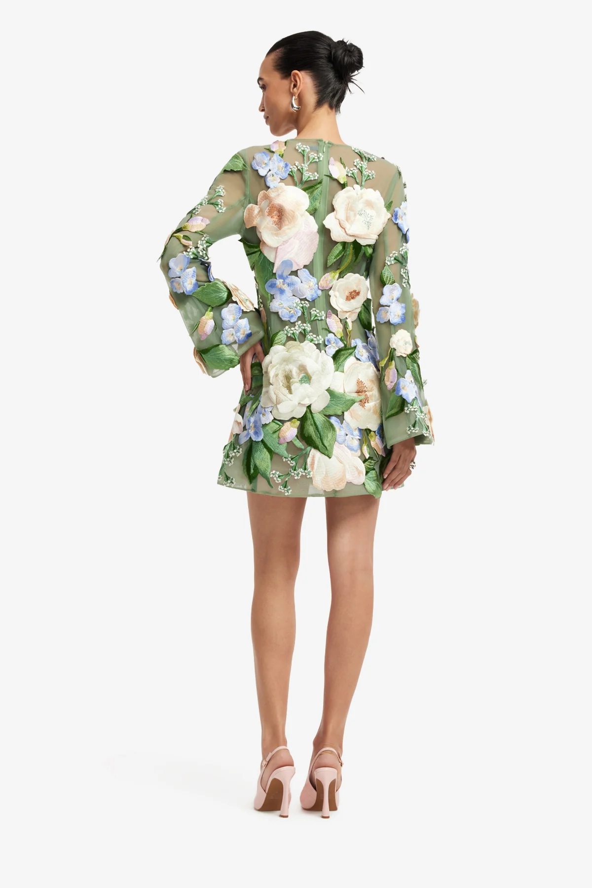 Suzanne Floral Hand-Embroidered Bell Sleeve Mini Dress - Blossom - Image 5
