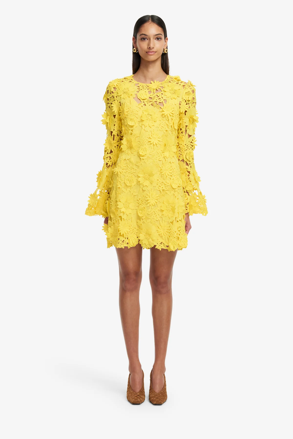Suzanne Lace Bell Sleeve Mini Dress - Sunshine - Image 2