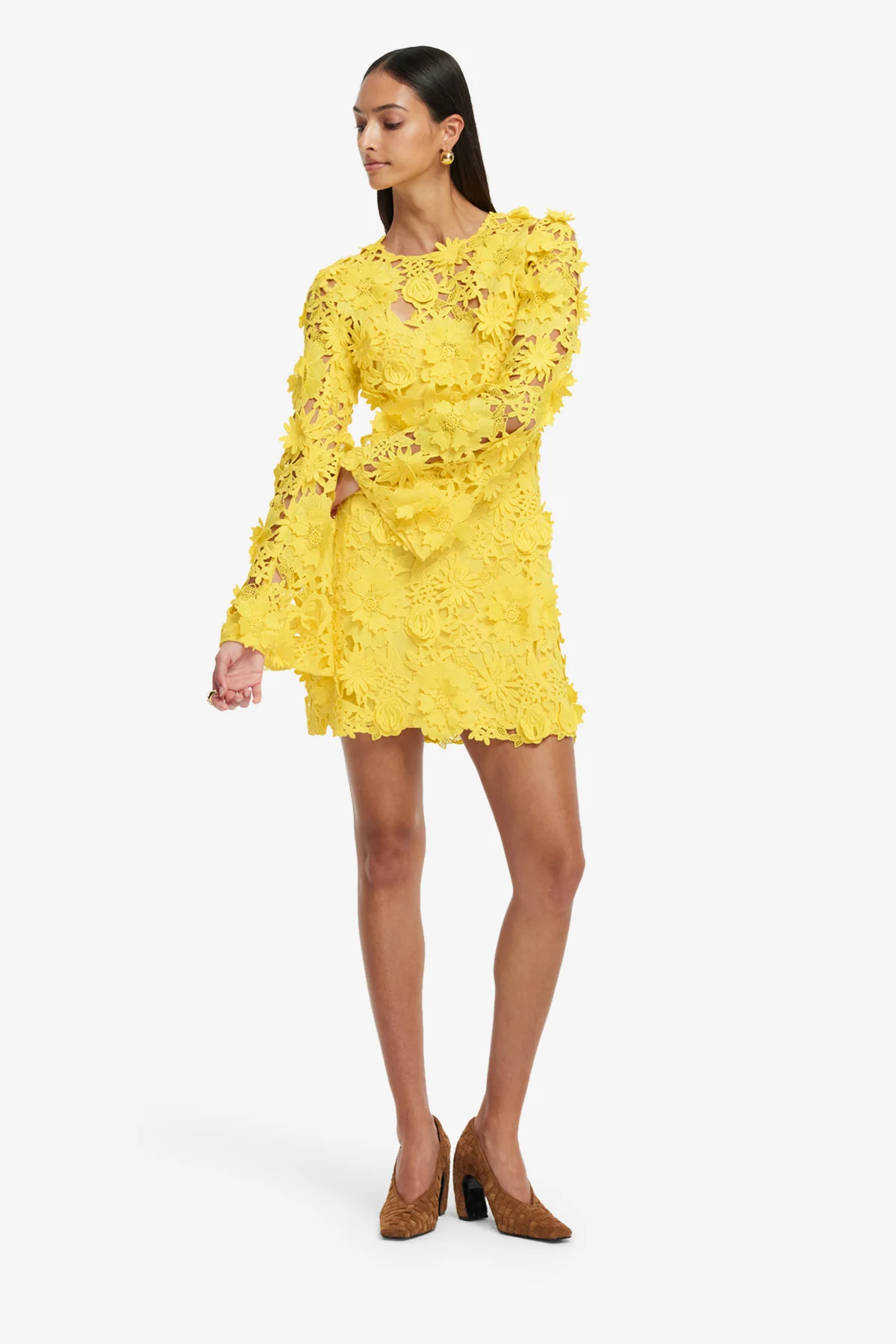 Suzanne Lace Bell Sleeve Mini Dress - Sunshine - Image 3
