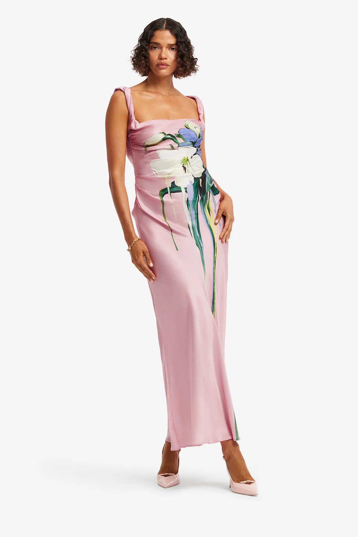 Valentina Maxi Dress - Bouquet Print in Pastel Pink - Image 3