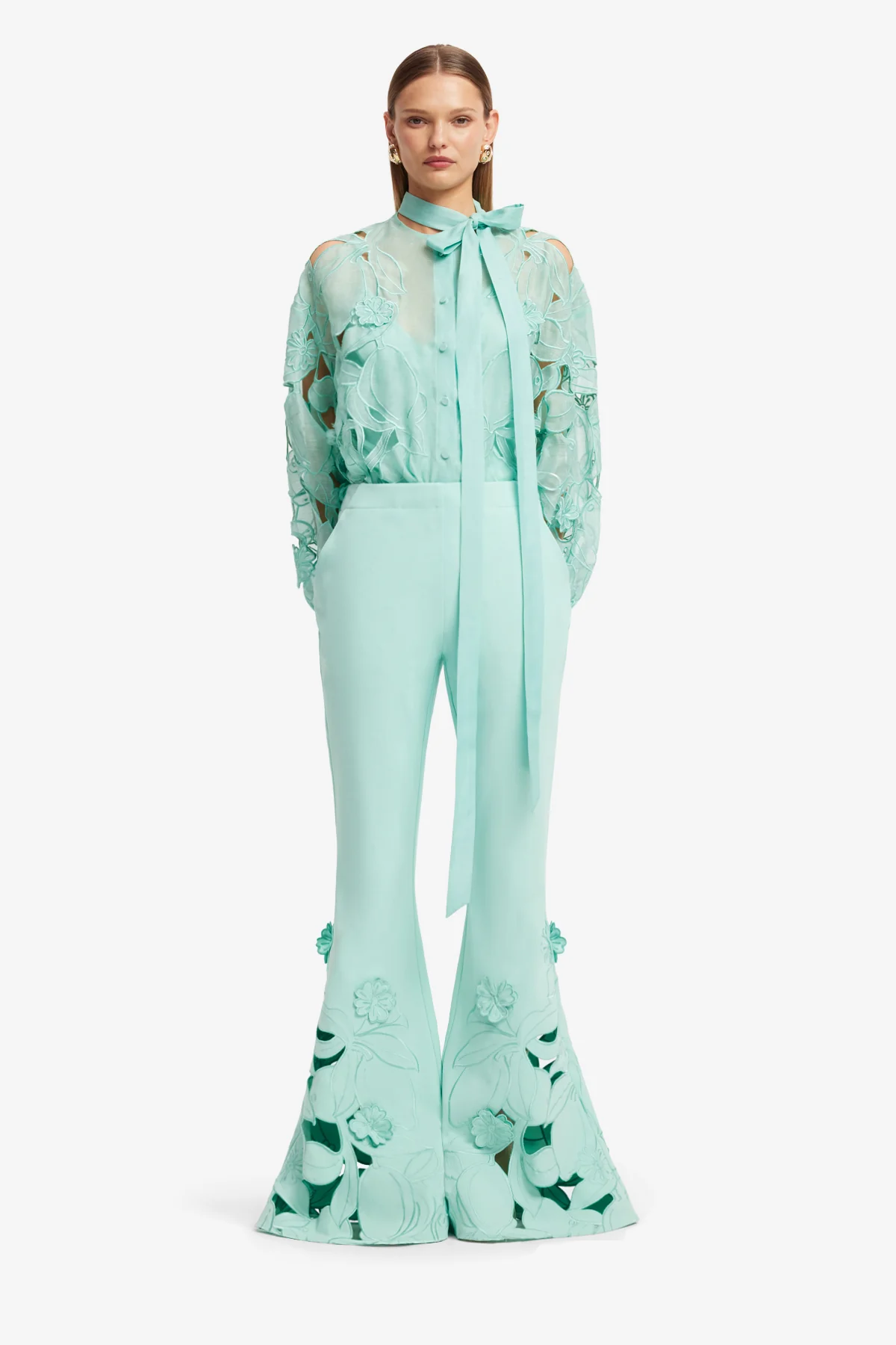Vera Appliqué Flared Pants - Pale Turquoise - Image 2