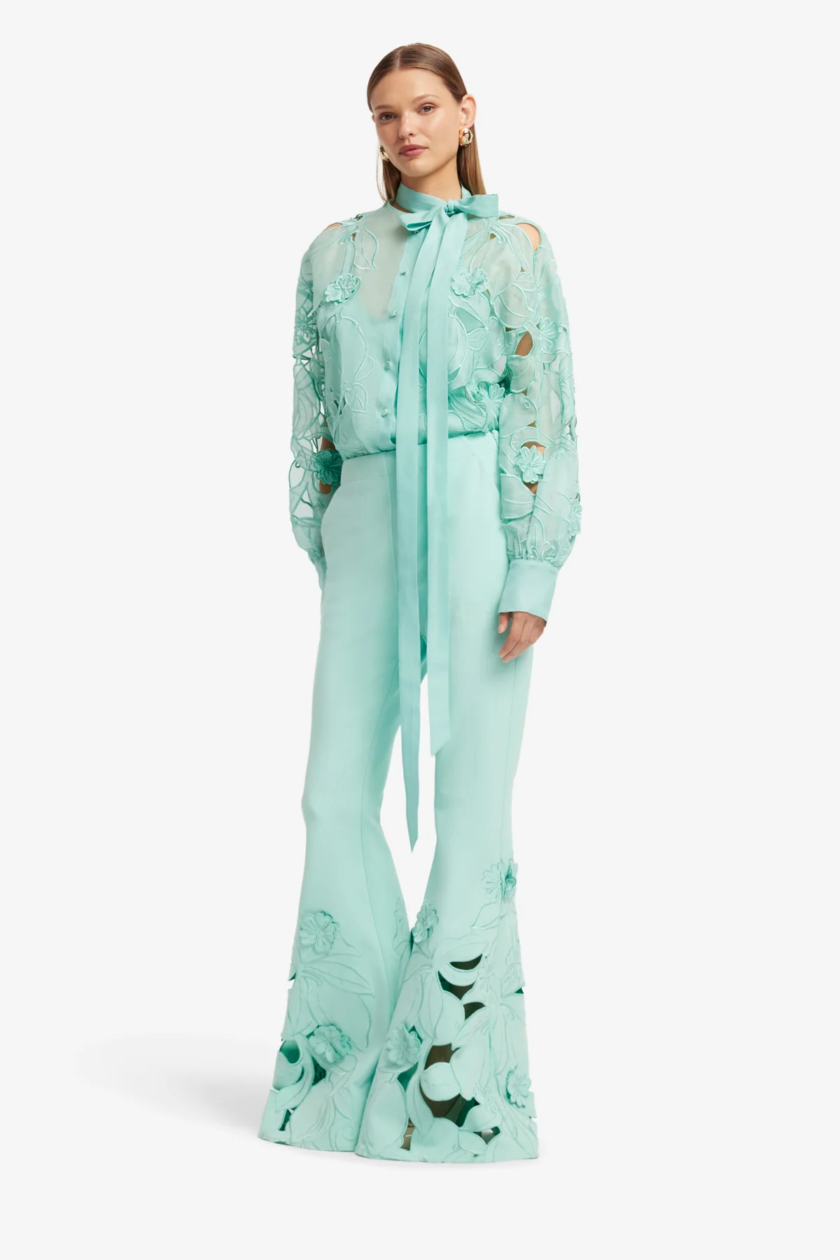 Vera Appliqué Flared Pants - Pale Turquoise - Image 4