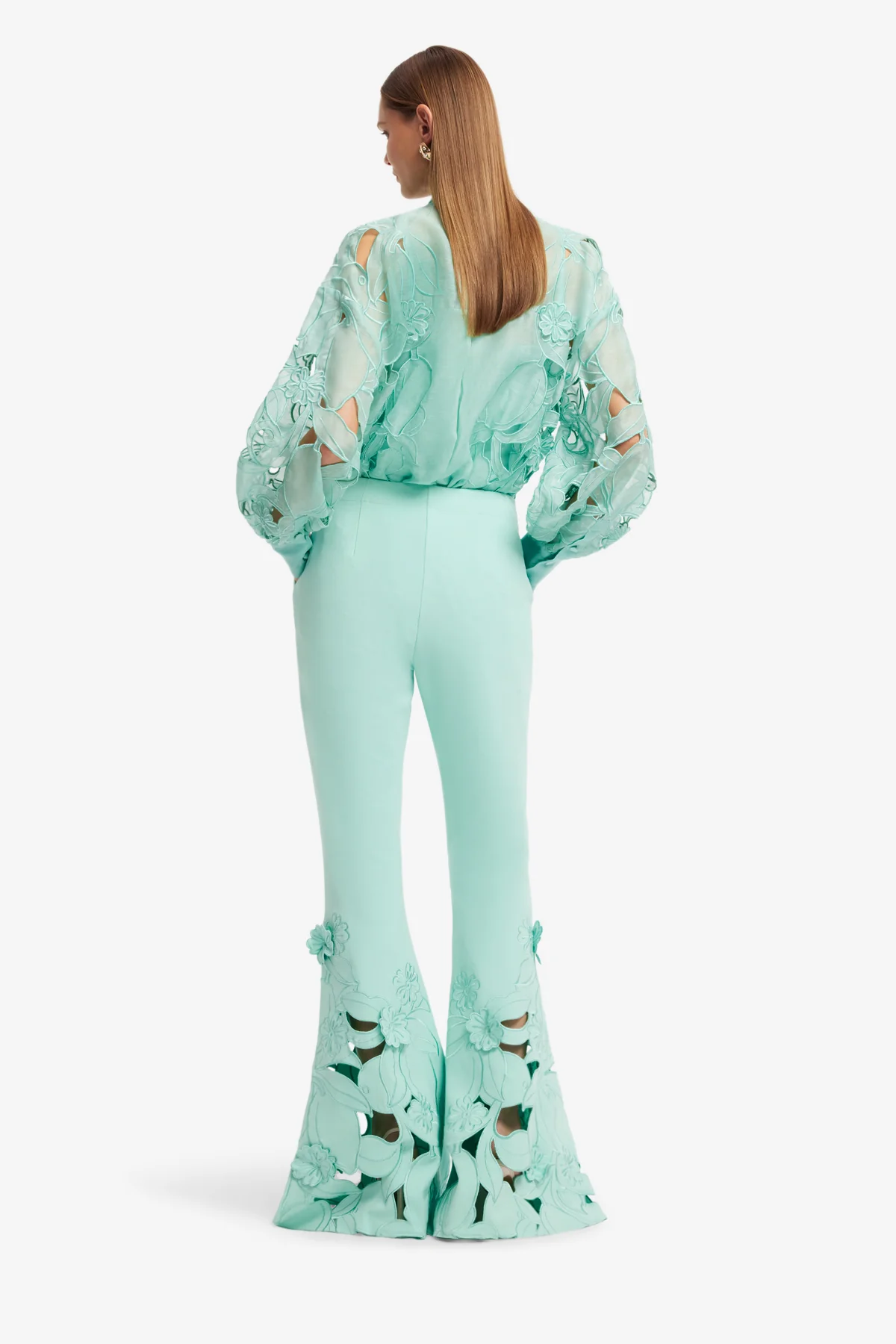 Vera Appliqué Flared Pants - Pale Turquoise - Image 6