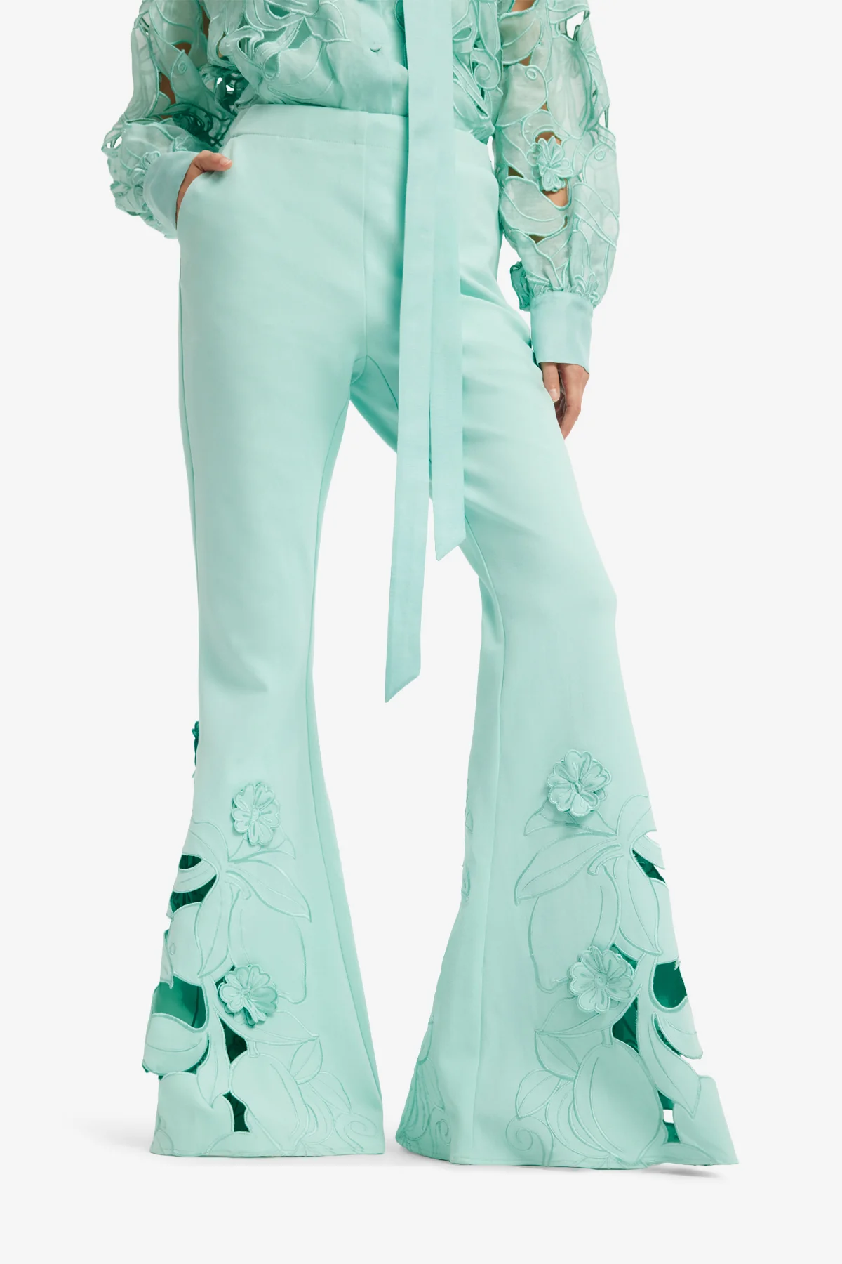Vera Appliqué Flared Pants - Pale Turquoise - Image 7