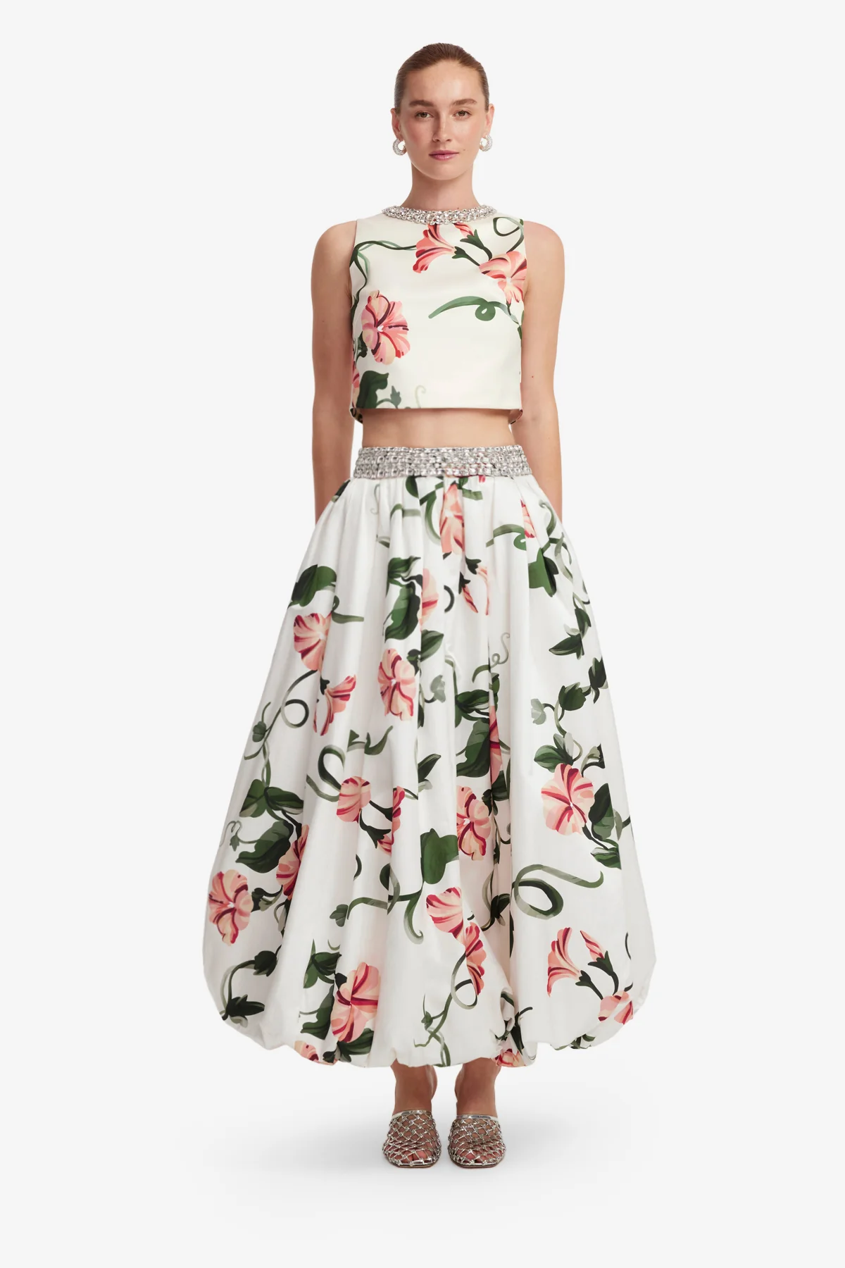 Victoria Embellished Puff Maxi Skirt - Vine Print in Snow - Image 2