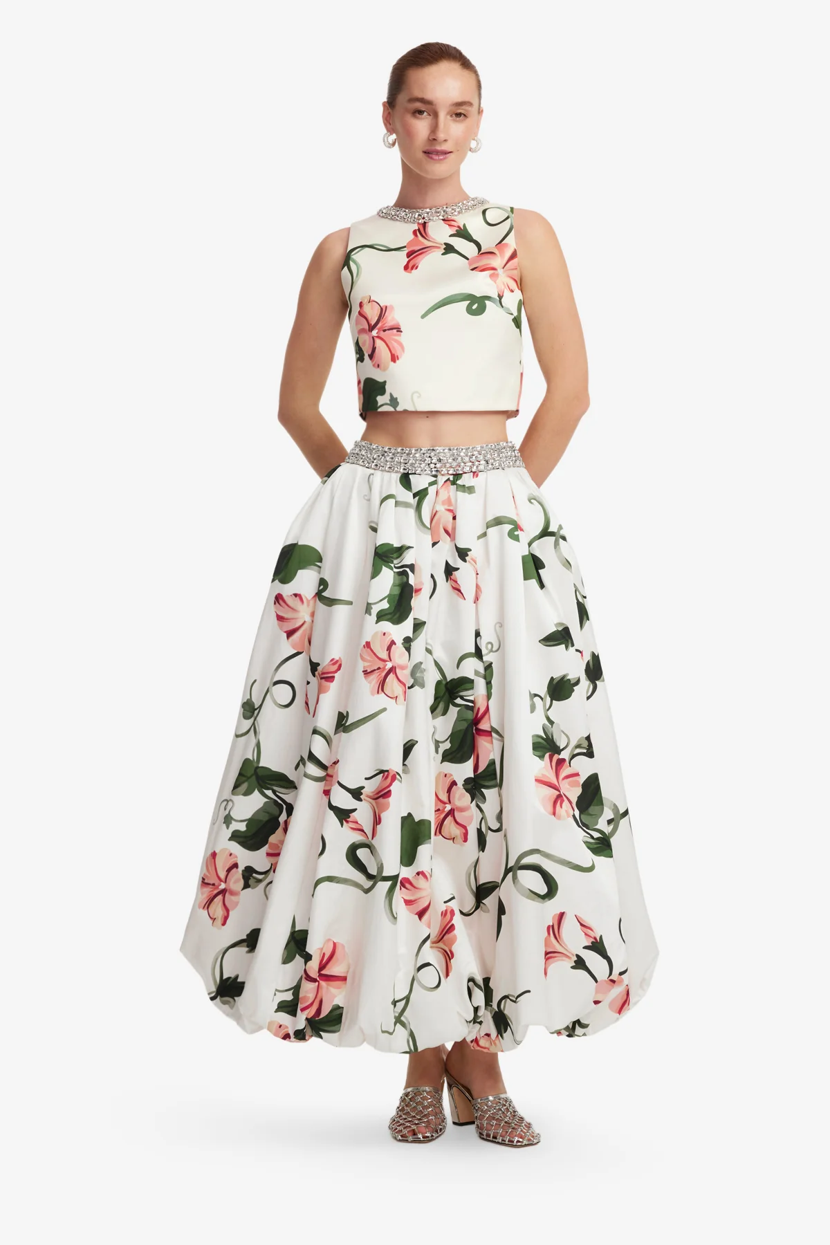 Victoria Embellished Puff Maxi Skirt - Vine Print in Snow - Image 3