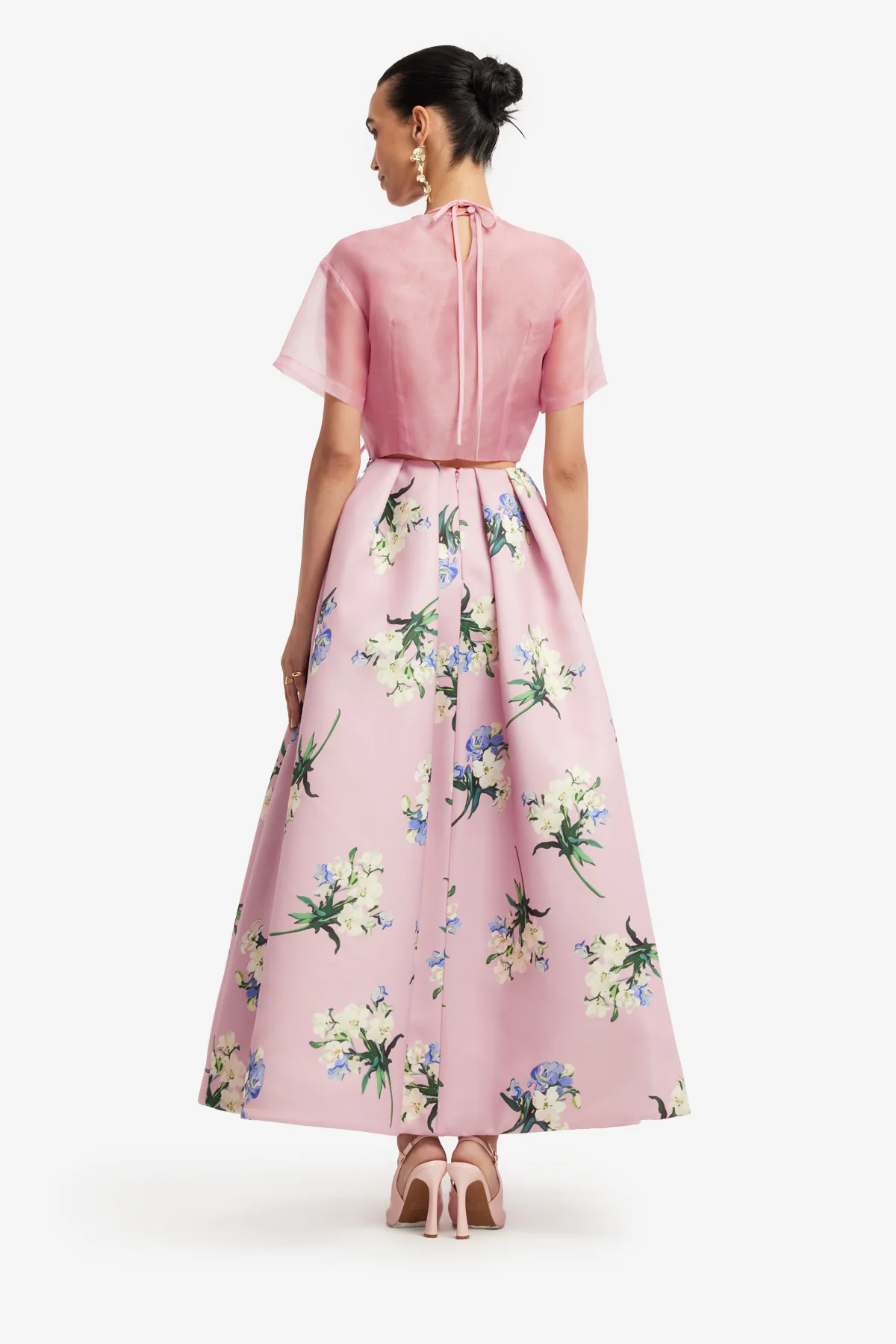 Victoria Puff Maxi Skirt - Bouquet Print in Pastel Pink - Image 5