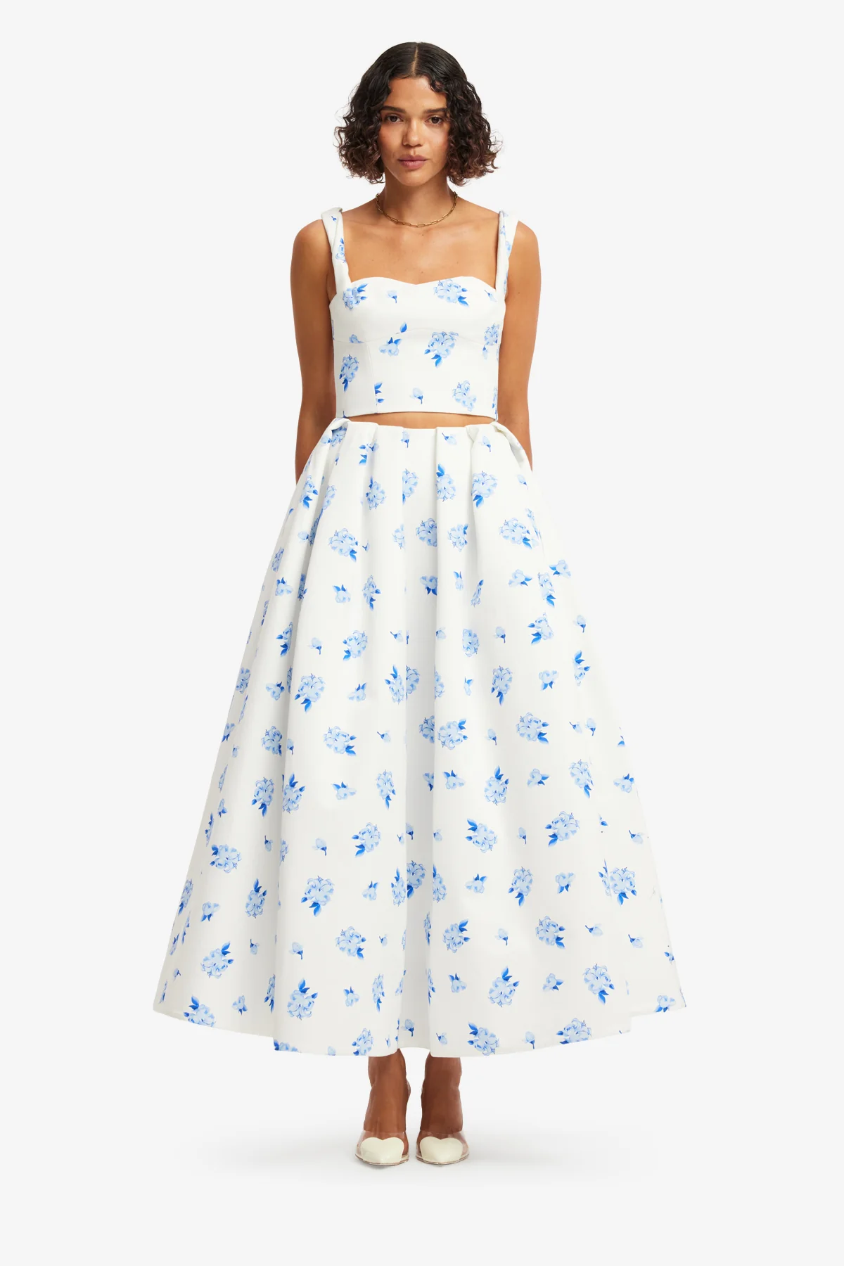 Victoria Puff Maxi Skirt - Ditsy Floral Print in Snow - Image 2