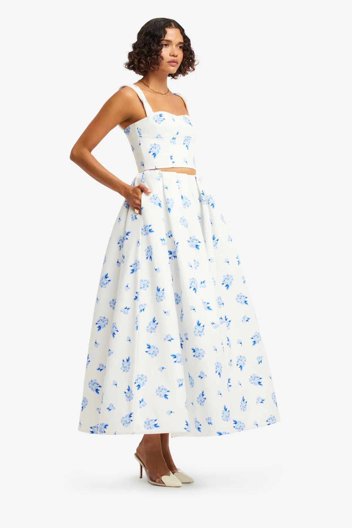 Victoria Puff Maxi Skirt - Ditsy Floral Print in Snow - Image 4