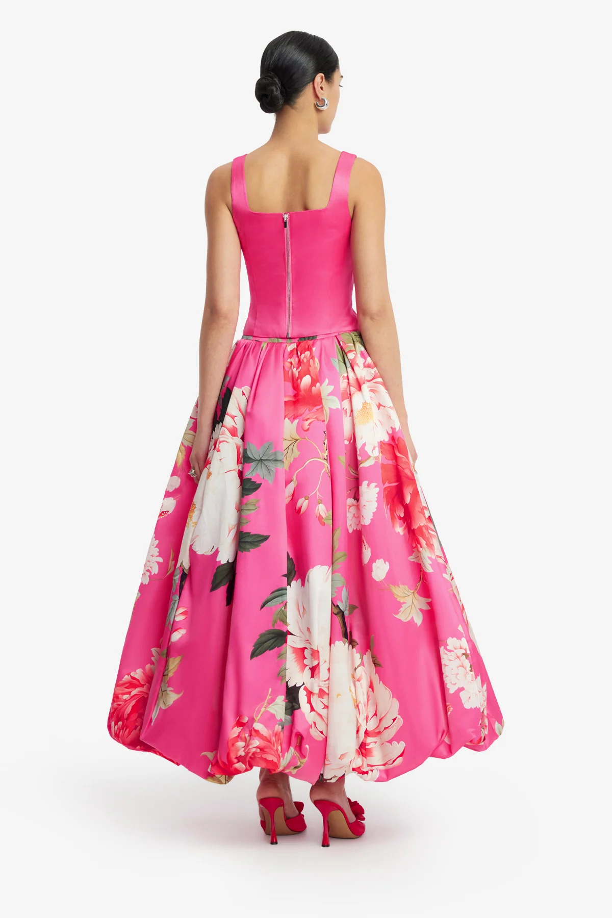 Victoria Puff Maxi Skirt - Peony Print in Fuchsia - Image 5