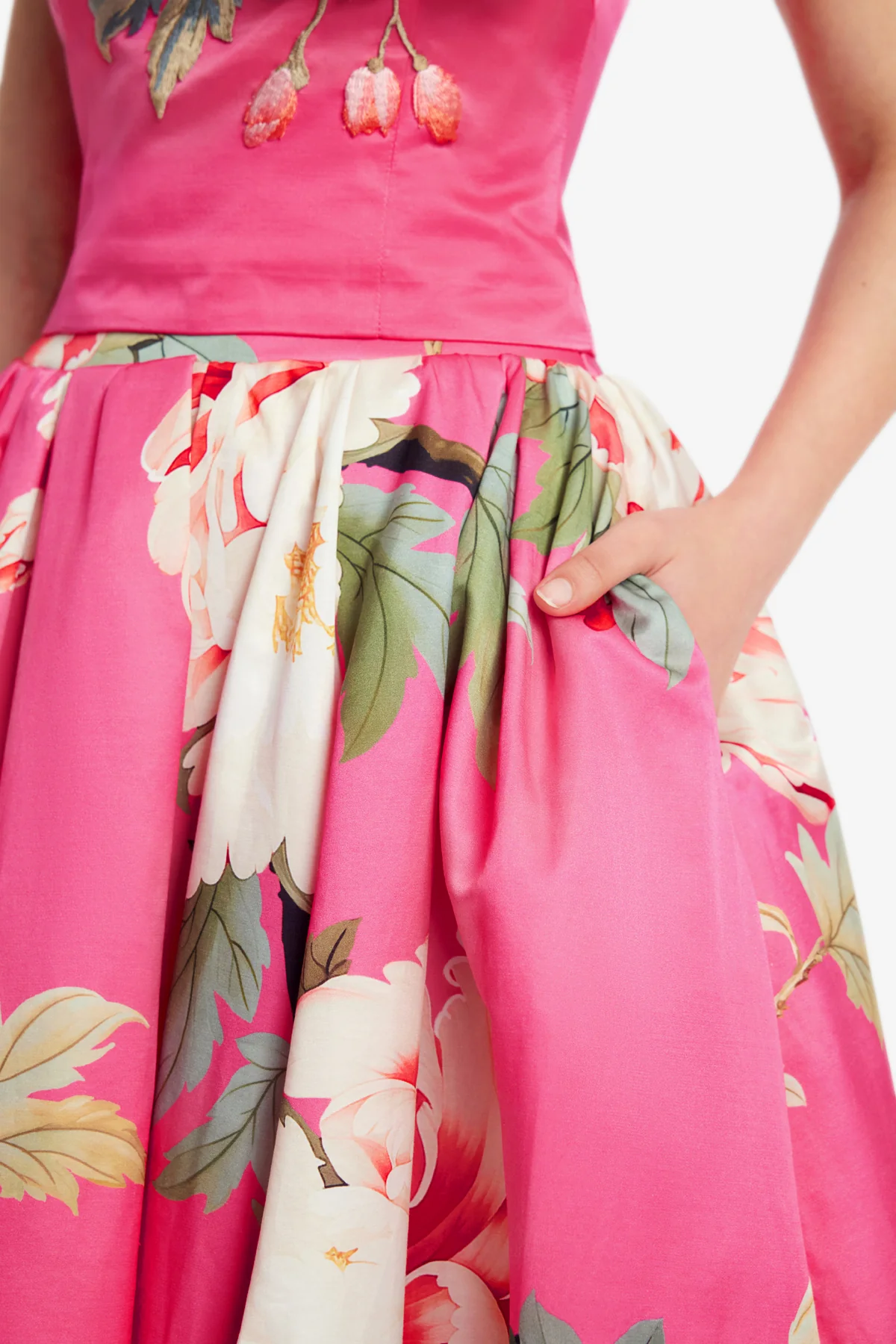Victoria Puff Maxi Skirt - Peony Print in Fuchsia - Image 6