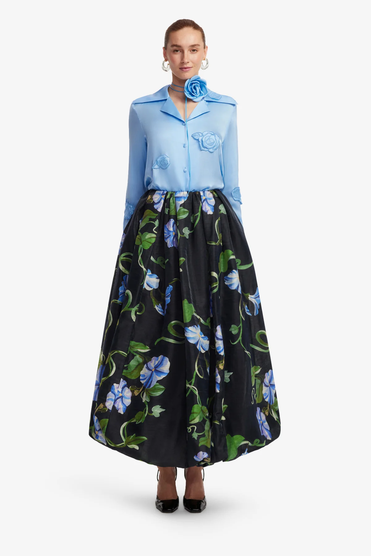 Victoria Puff Maxi Skirt - Vine Print in Ebony - Image 2
