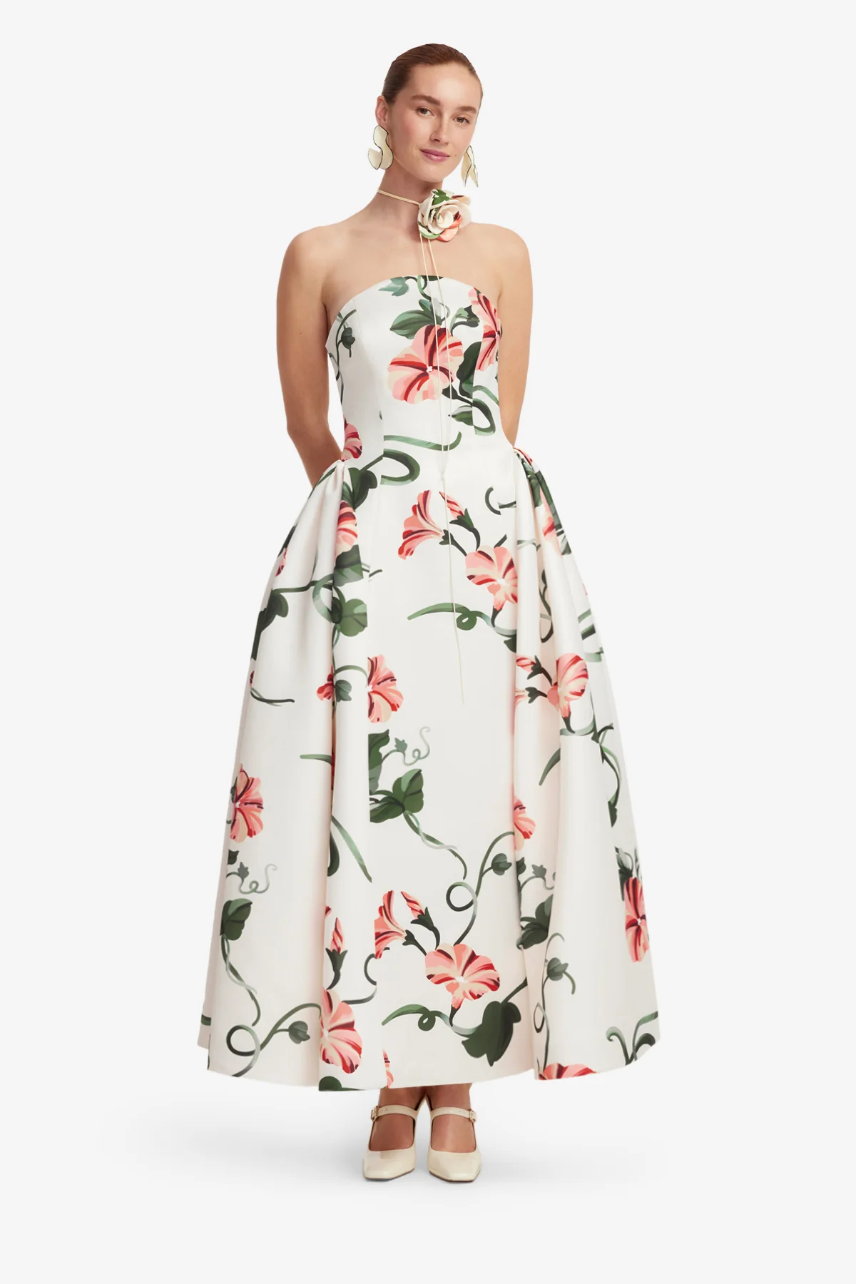 Violet Bustier Maxi Dress - Vine Print in Snow - Image 3