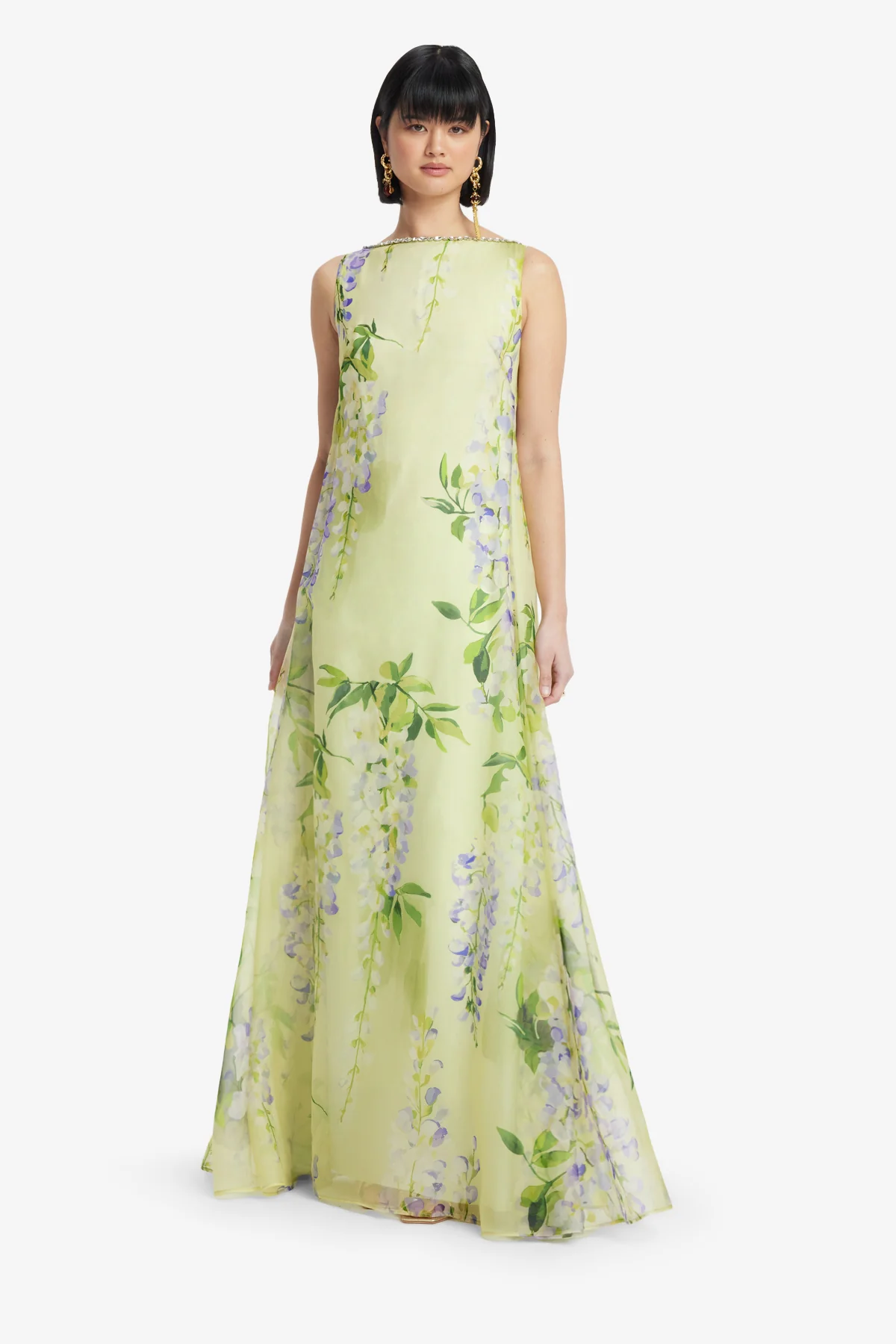 Yumei Embellished Open Back Gown - Wisteria Print - Image 3