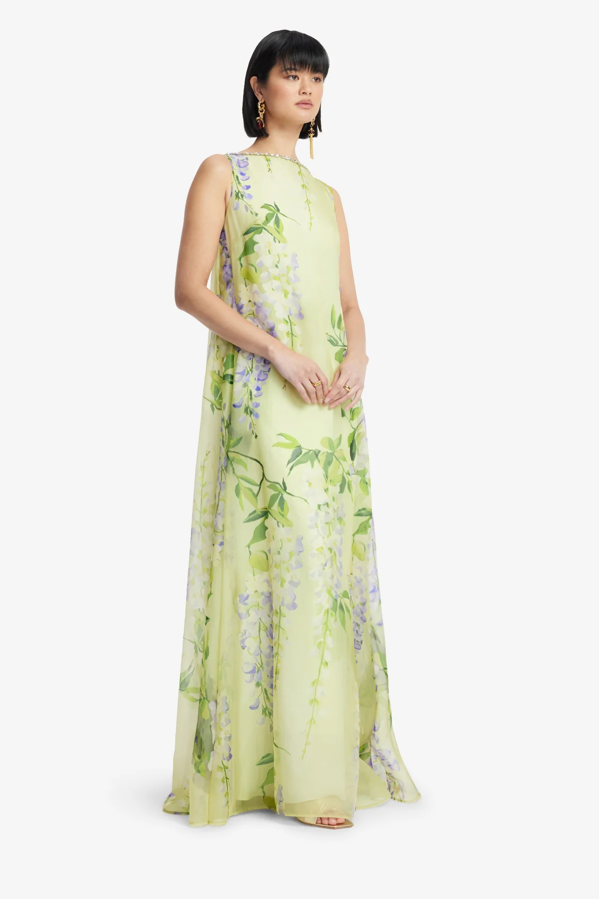Yumei Embellished Open Back Gown - Wisteria Print - Image 4