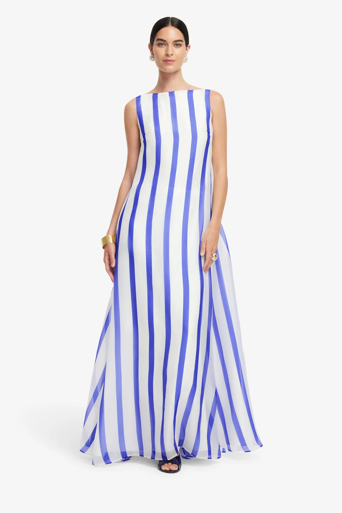 Yumei Striped Open Back Gown - Navy - Image 3