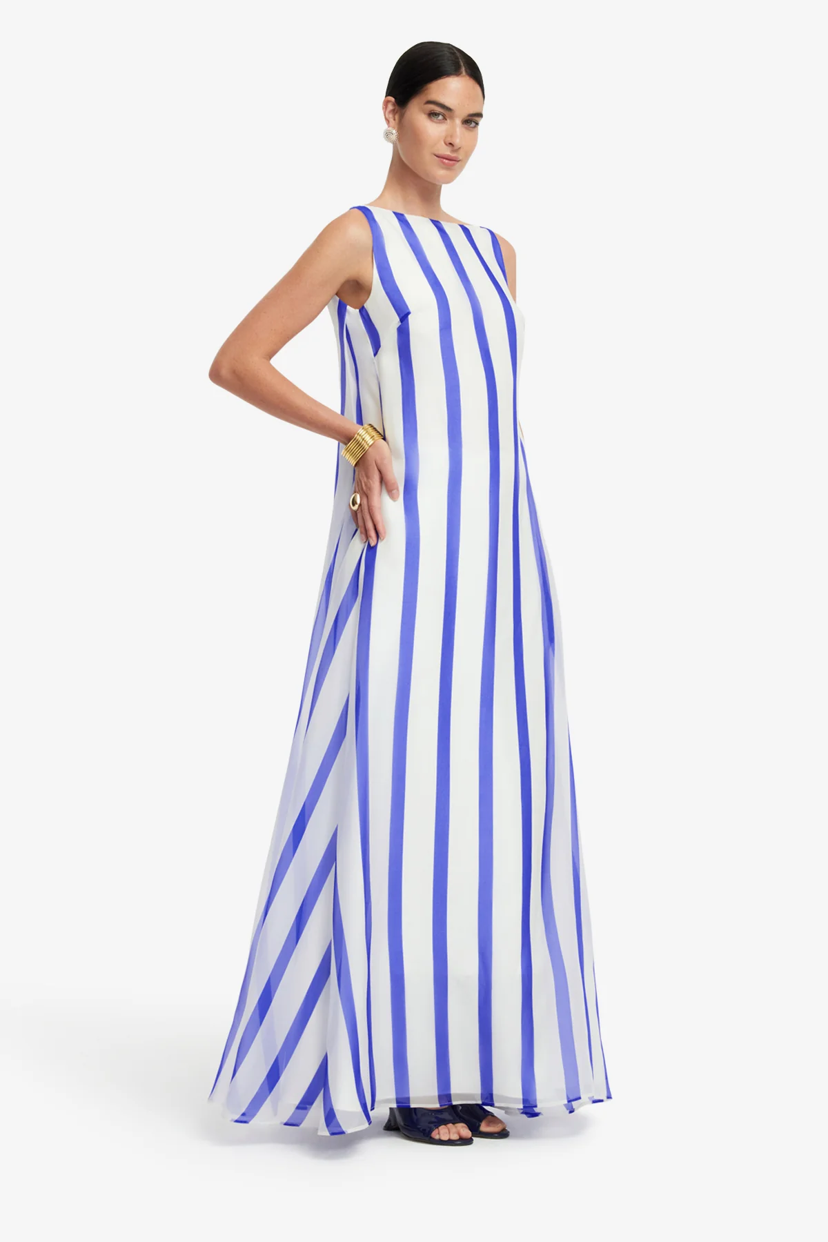 Yumei Striped Open Back Gown - Navy - Image 4