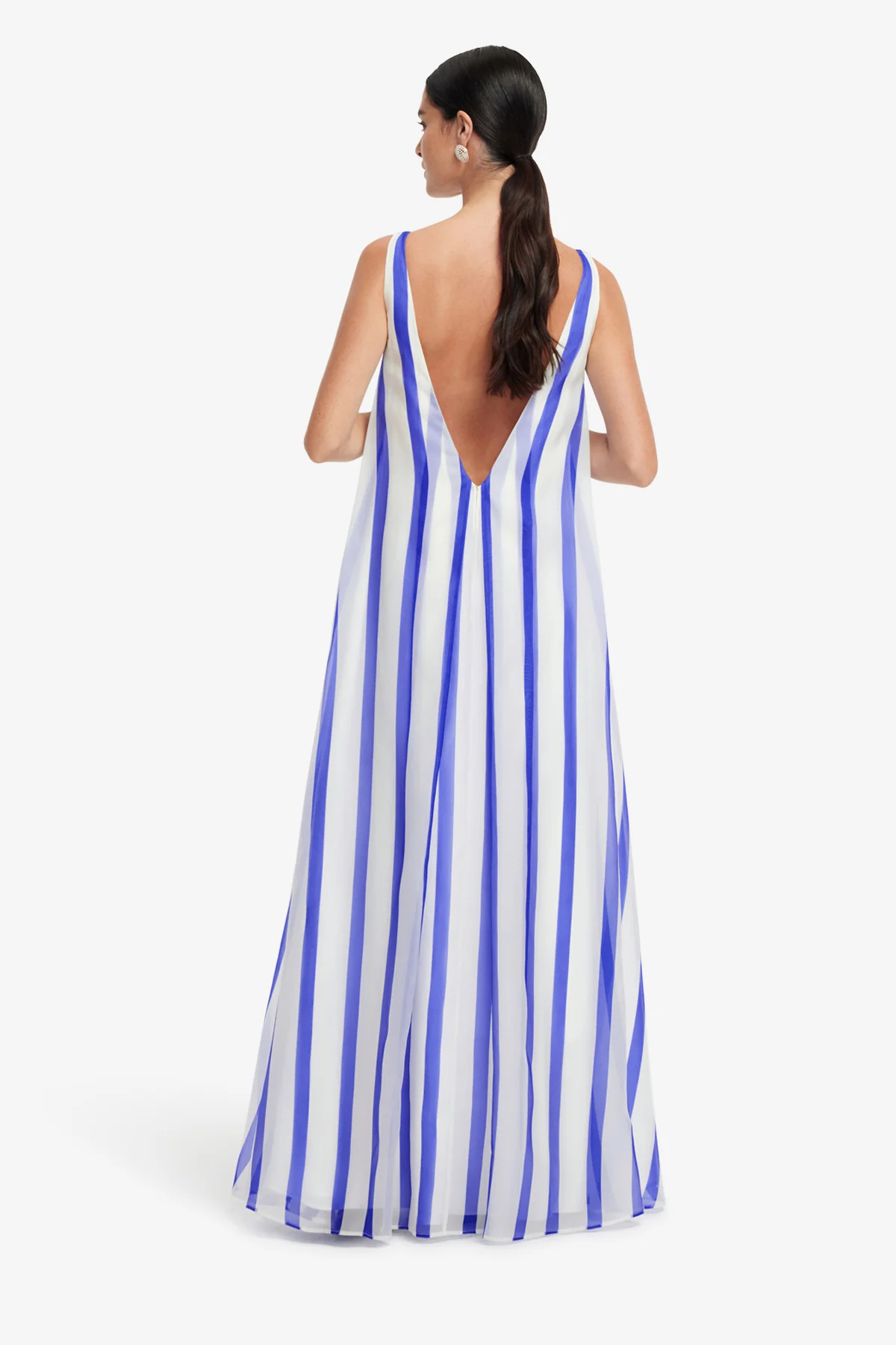 Yumei Striped Open Back Gown - Navy - Image 5