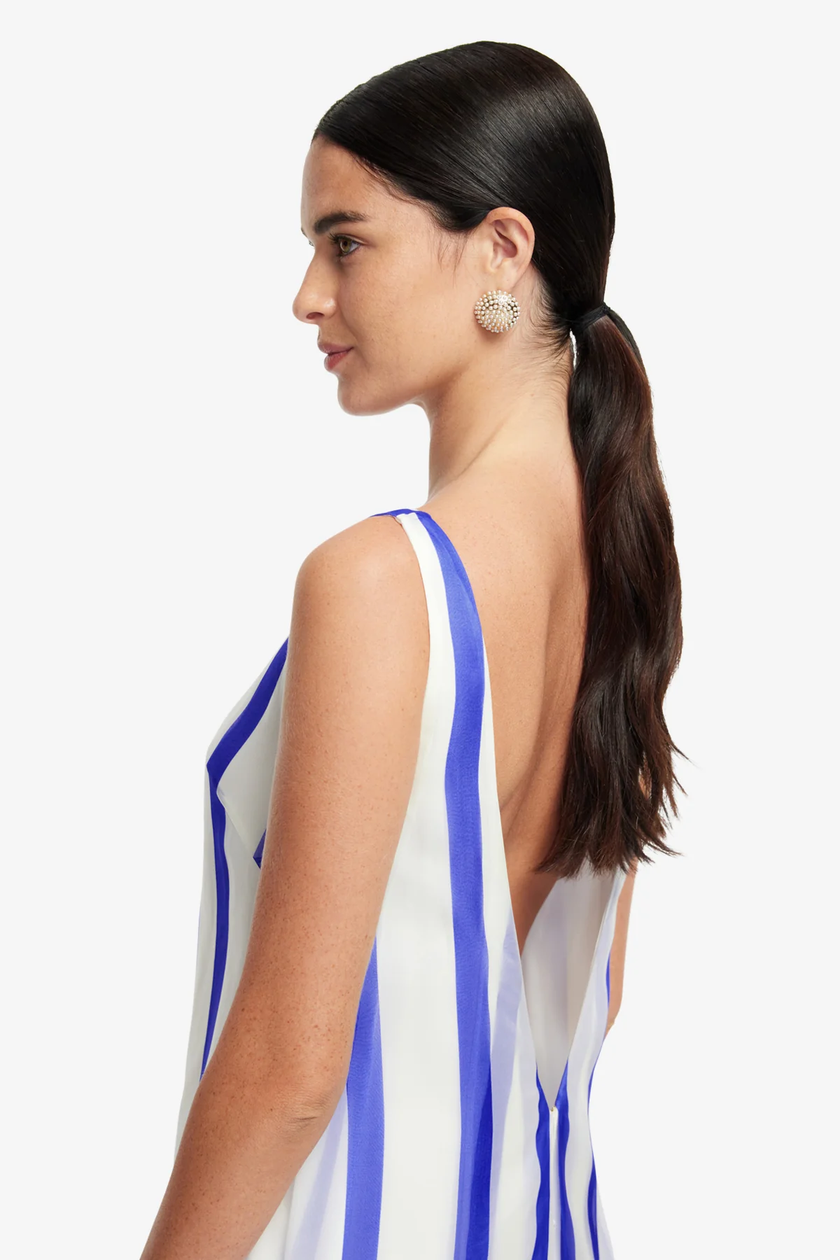 Yumei Striped Open Back Gown - Navy - Image 6