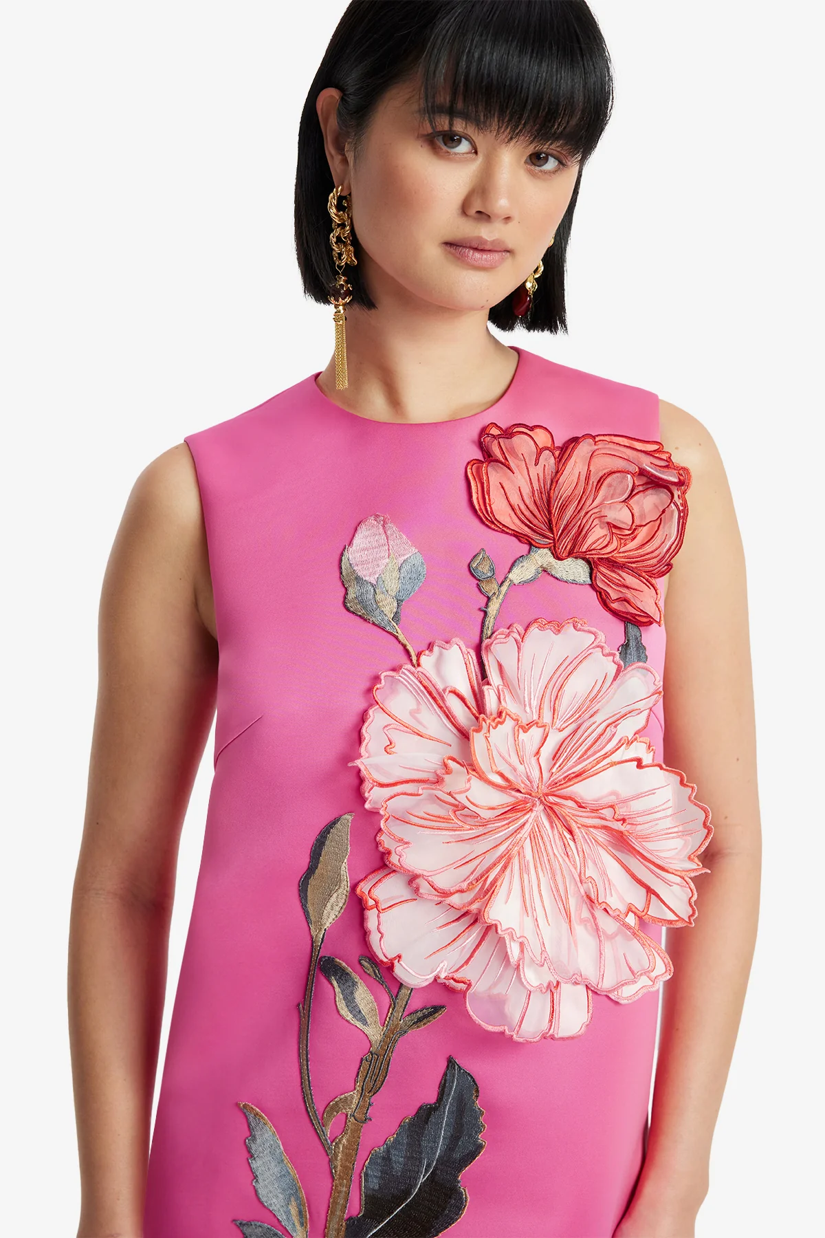Yvonne Appliqué Floral Mini Dress - Peony Print in Fuchsia - Image 6