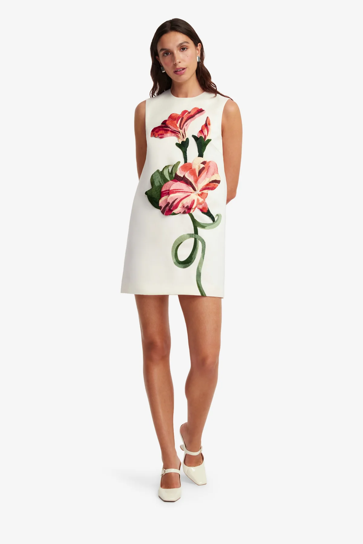 Yvonne Appliqué Floral Mini Dress - Vine Print in Snow - Image 3