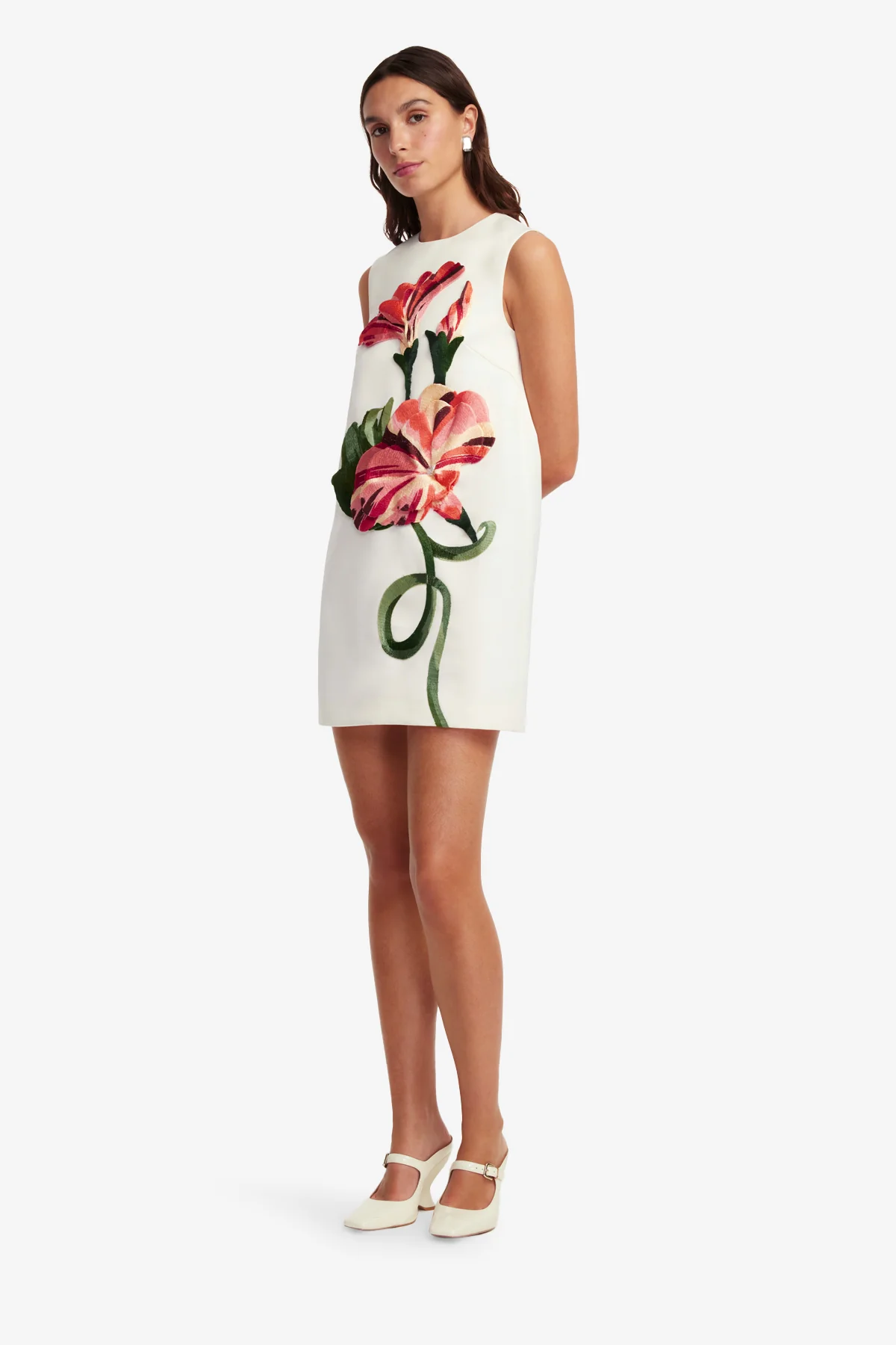 Yvonne Appliqué Floral Mini Dress - Vine Print in Snow - Image 4