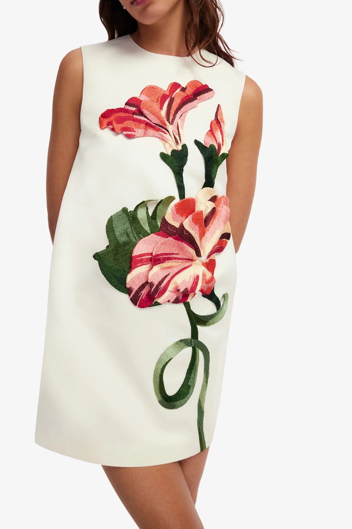 Yvonne Appliqué Floral Mini Dress - Vine Print in Snow - Image 6