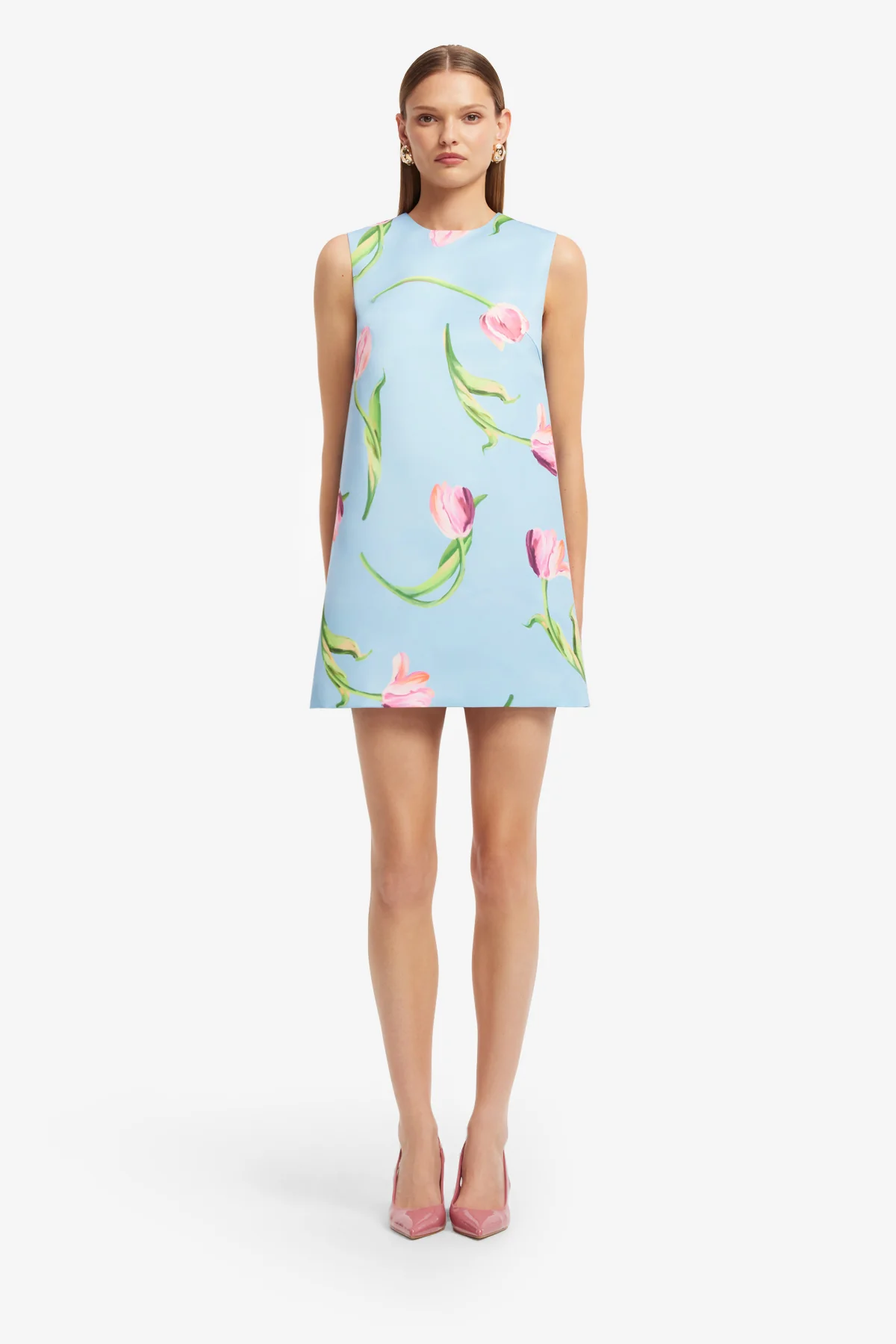 Yvonne Mini Dress - Tulip Print in Blue - Image 2