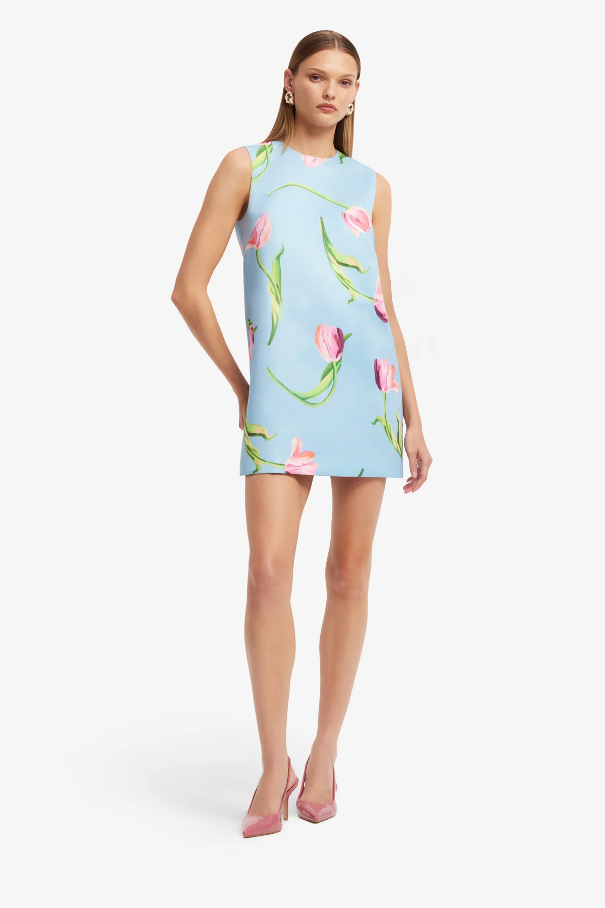 Yvonne Mini Dress - Tulip Print in Blue - Image 3