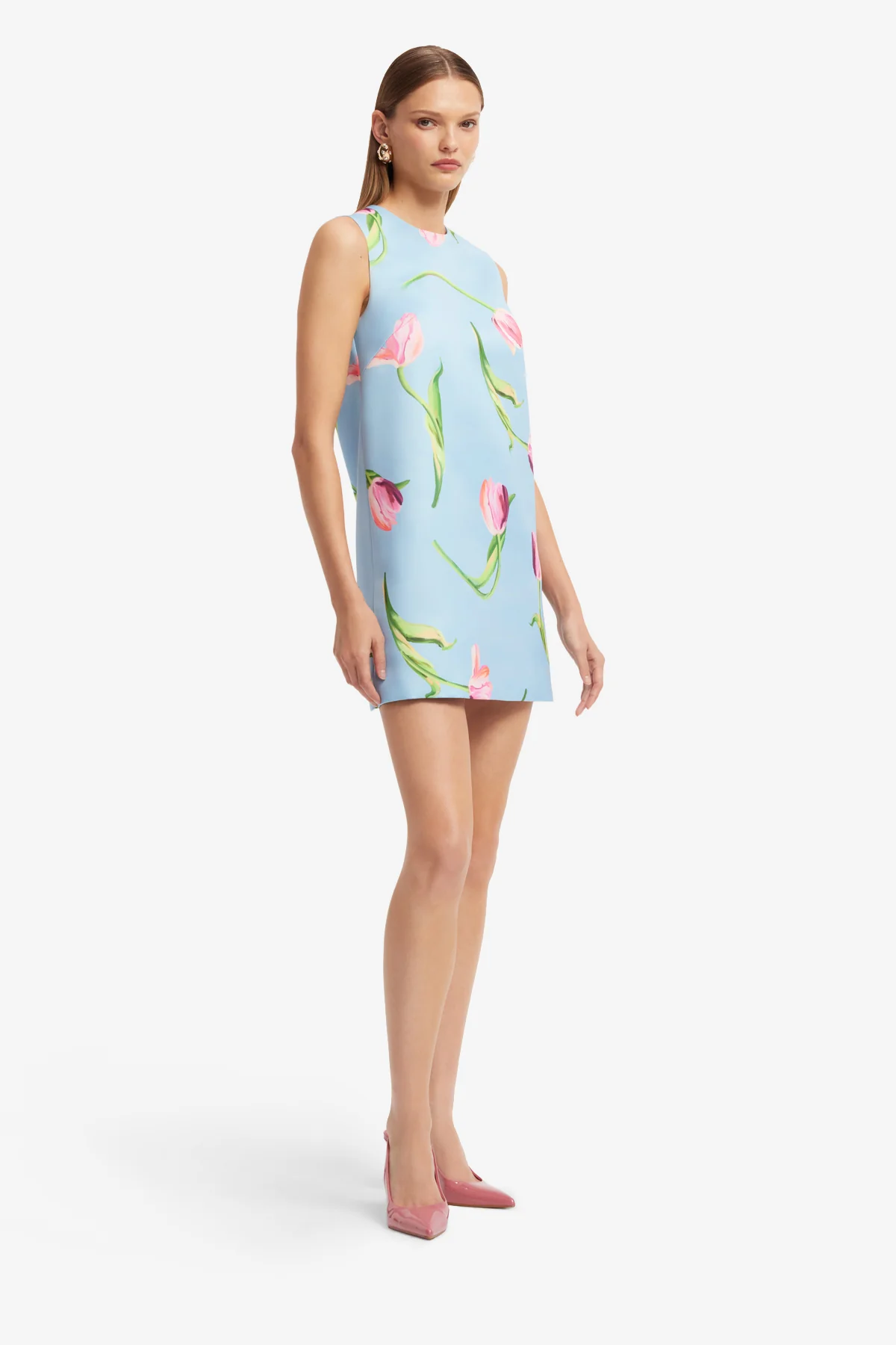Yvonne Mini Dress - Tulip Print in Blue - Image 4