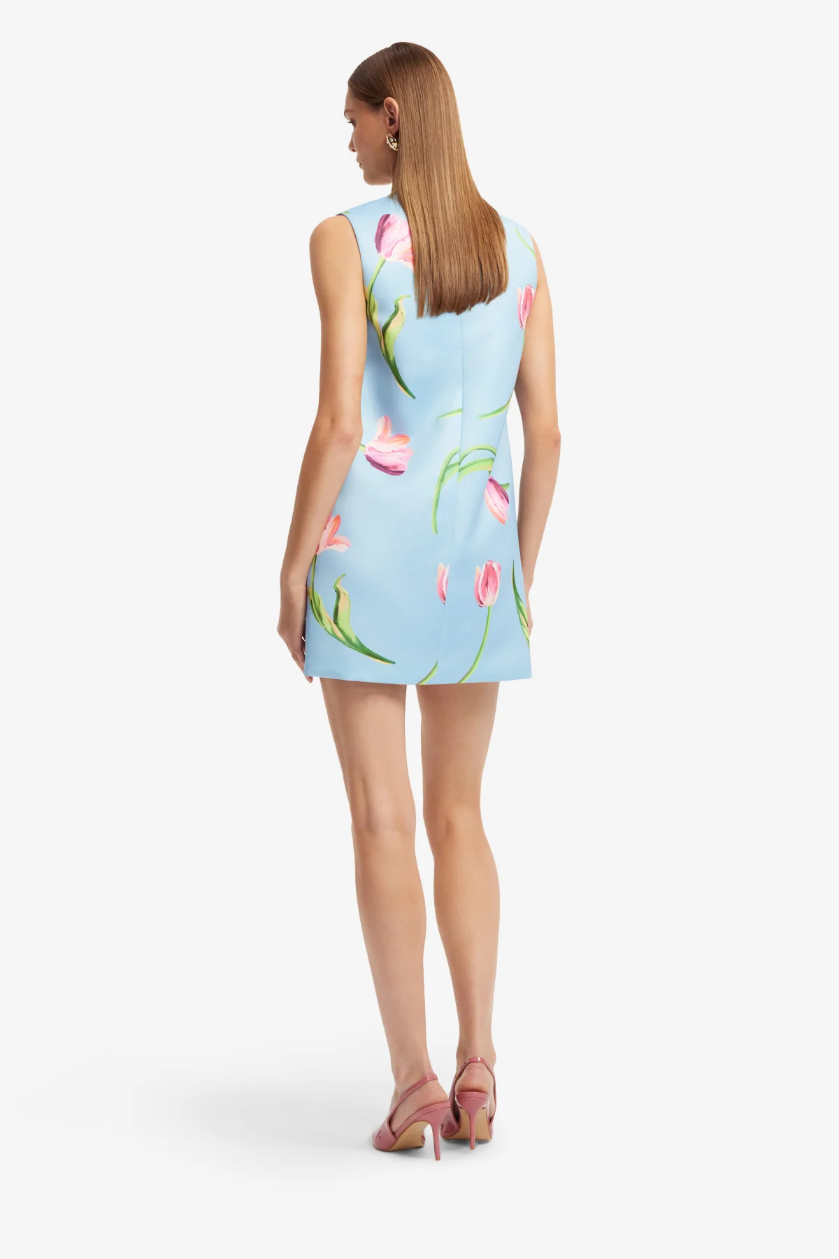 Yvonne Mini Dress - Tulip Print in Blue - Image 5