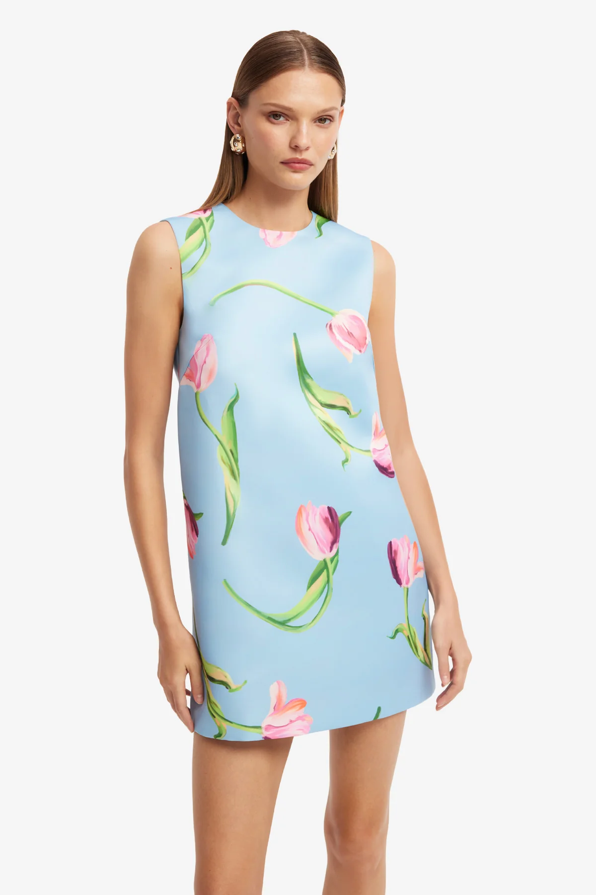 Yvonne Mini Dress - Tulip Print in Blue - Image 6