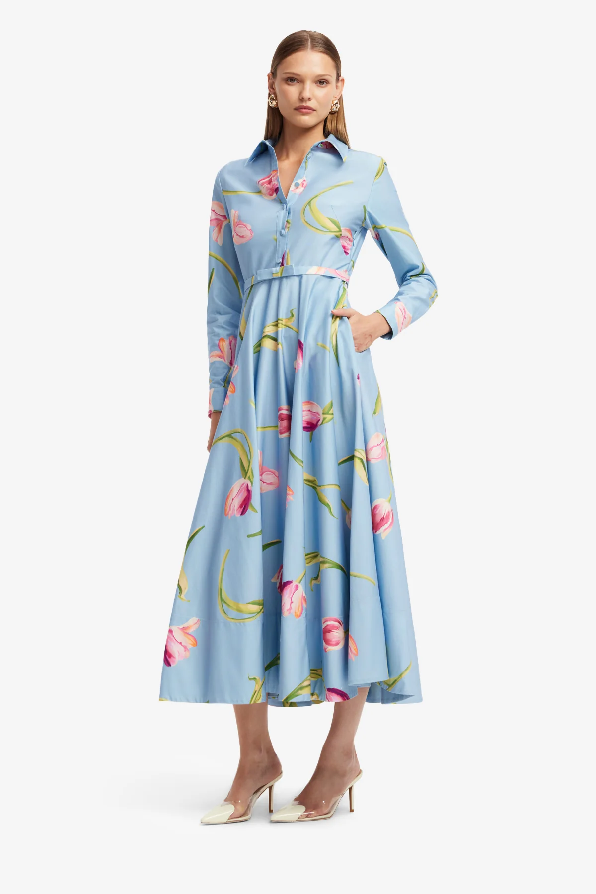 Zara Shirt Midi Dress - Tulip Print in Blue - Image 3