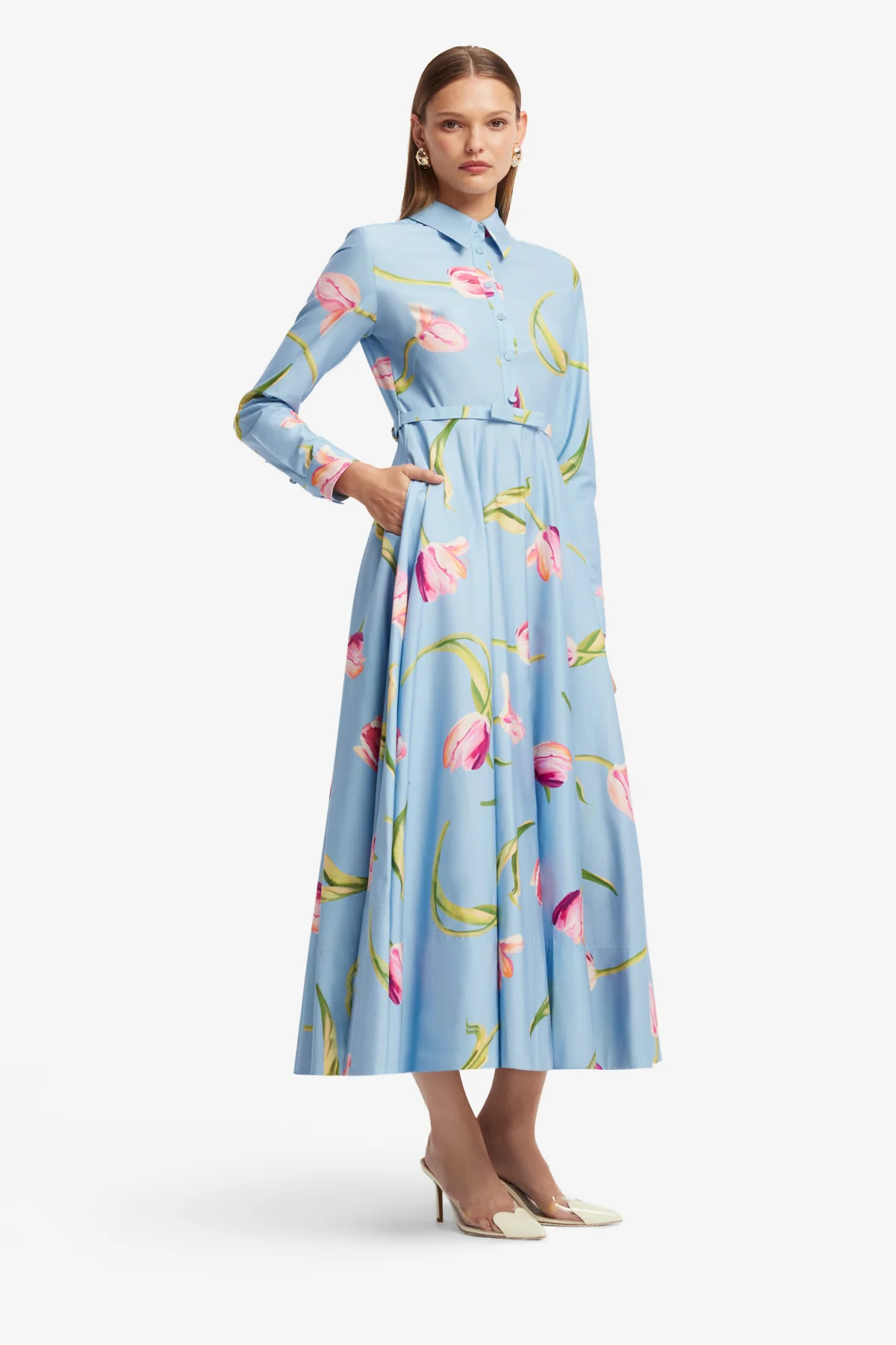 Zara Shirt Midi Dress - Tulip Print in Blue - Image 4
