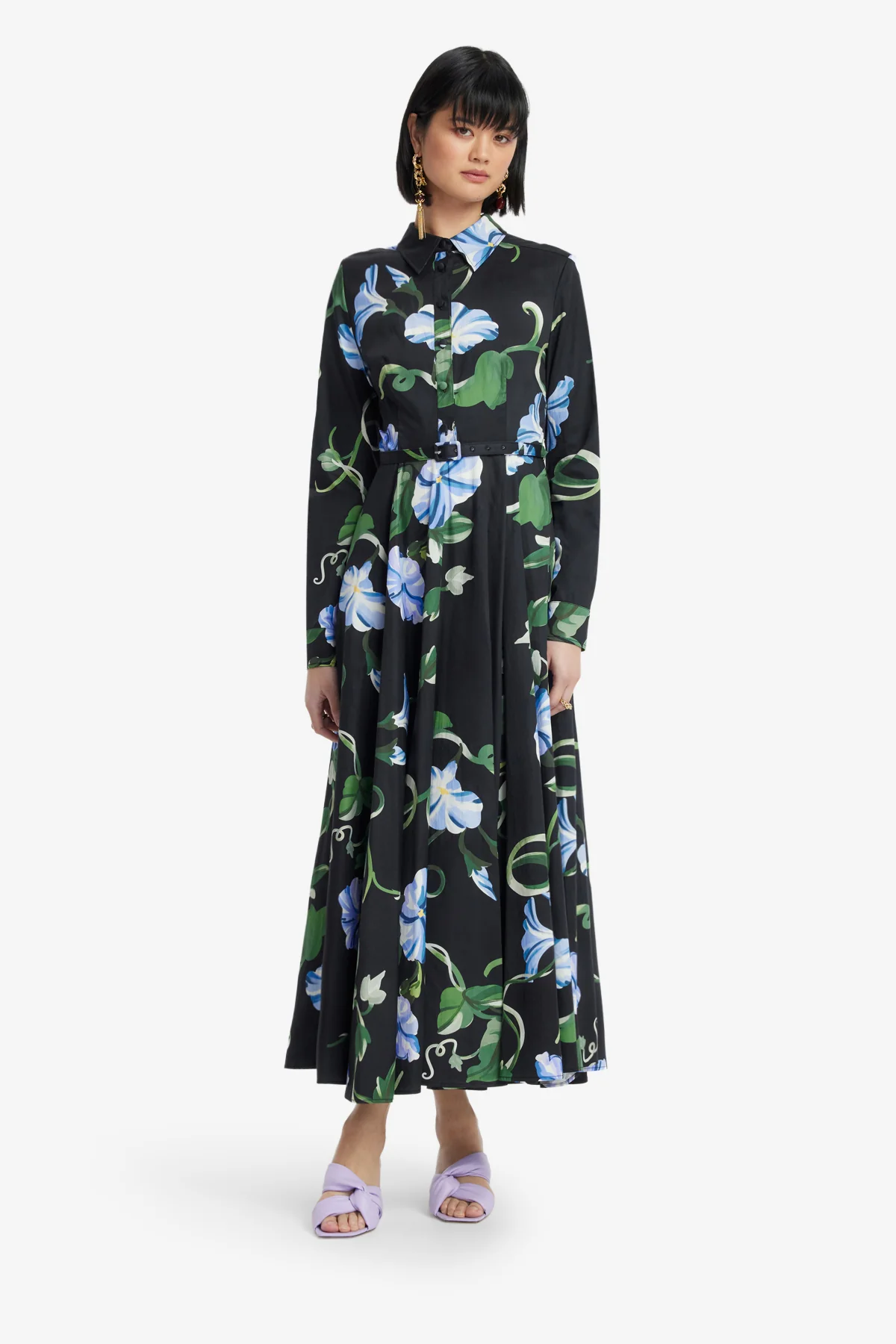 Zara Shirt Midi Dress - Vine Print in Ebony - Image 3