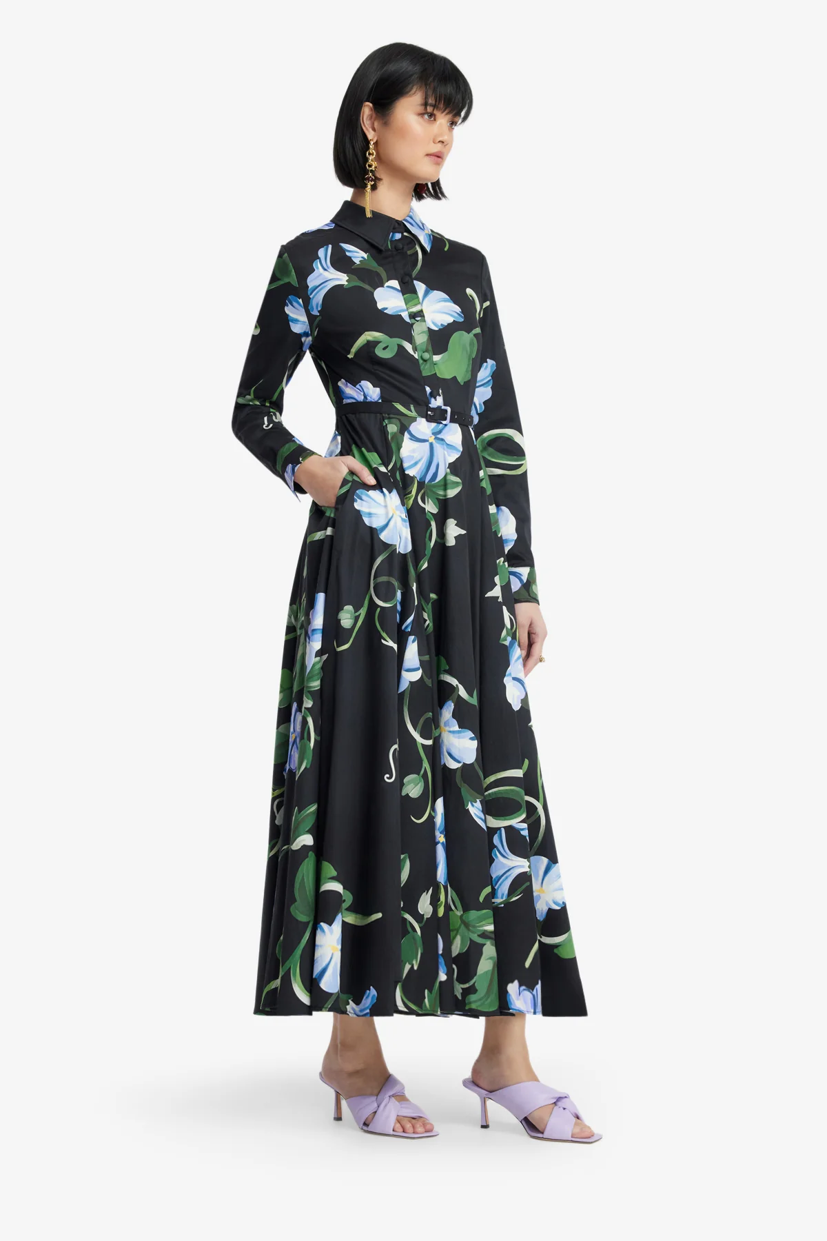Zara Shirt Midi Dress - Vine Print in Ebony - Image 4