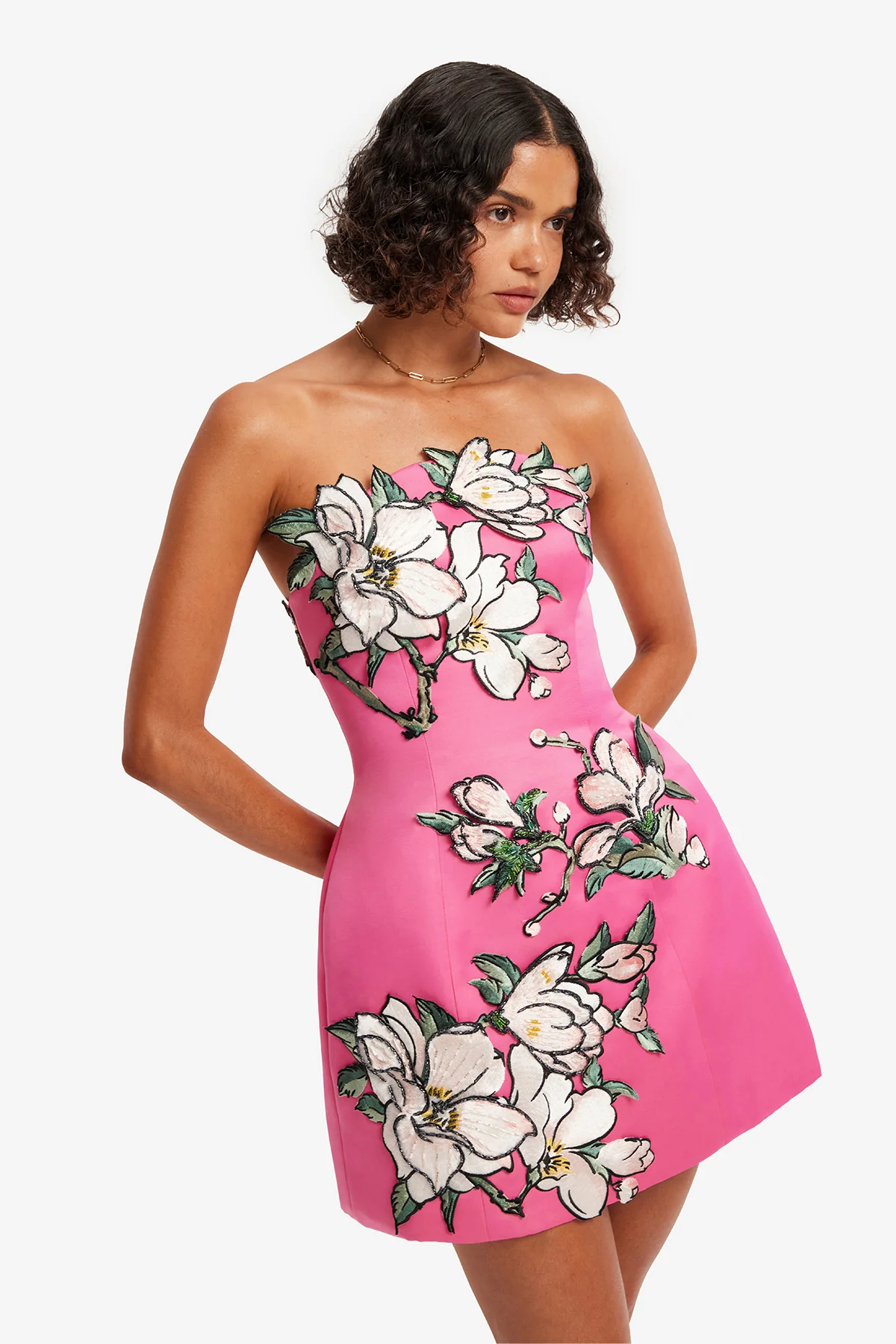 Zaria Appliqué Floral Bustier Mini Dress - Pink Magnolia Print - Image 6