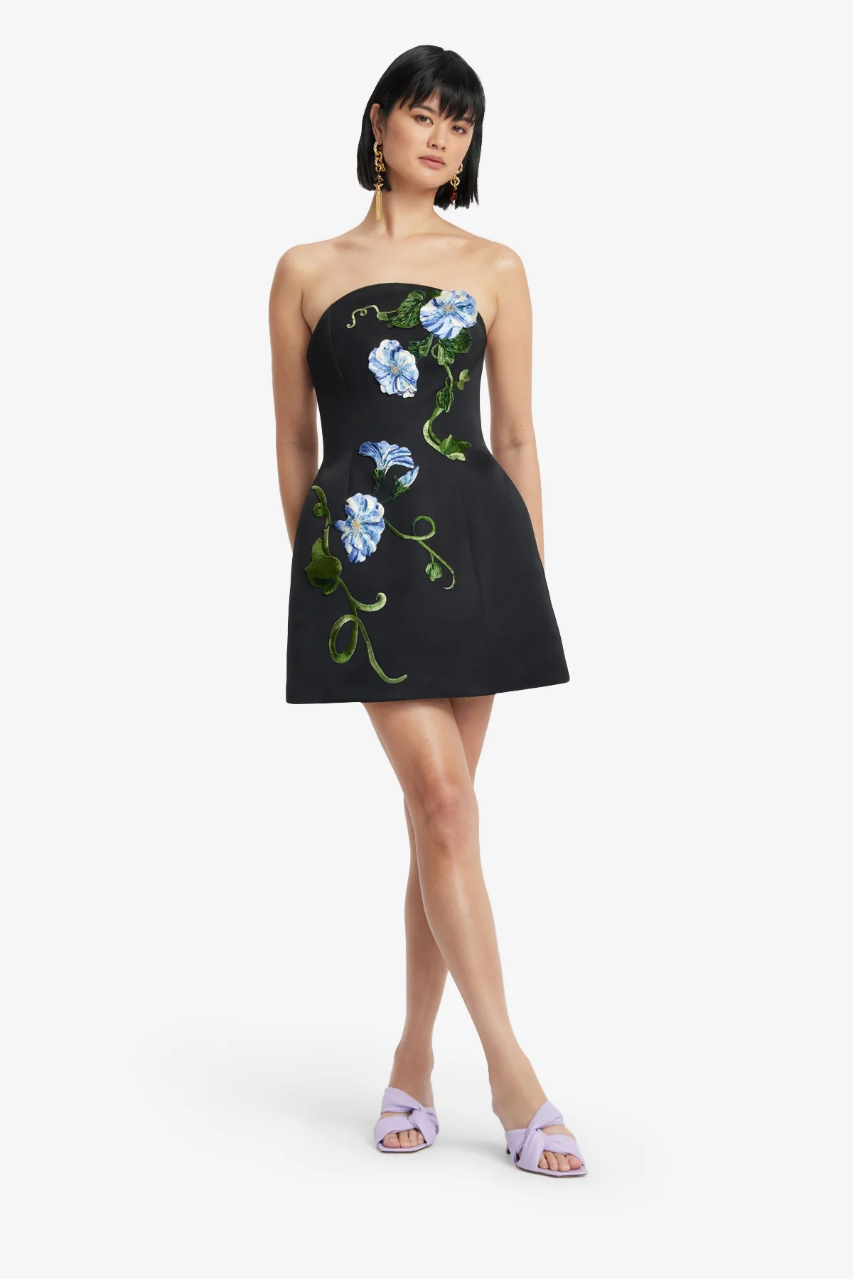 Zaria Appliqué Floral Bustier Mini Dress - Vine Print in Ebony - Image 3