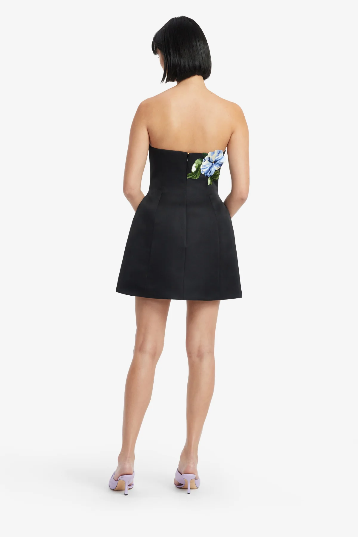 Zaria Appliqué Floral Bustier Mini Dress - Vine Print in Ebony - Image 5