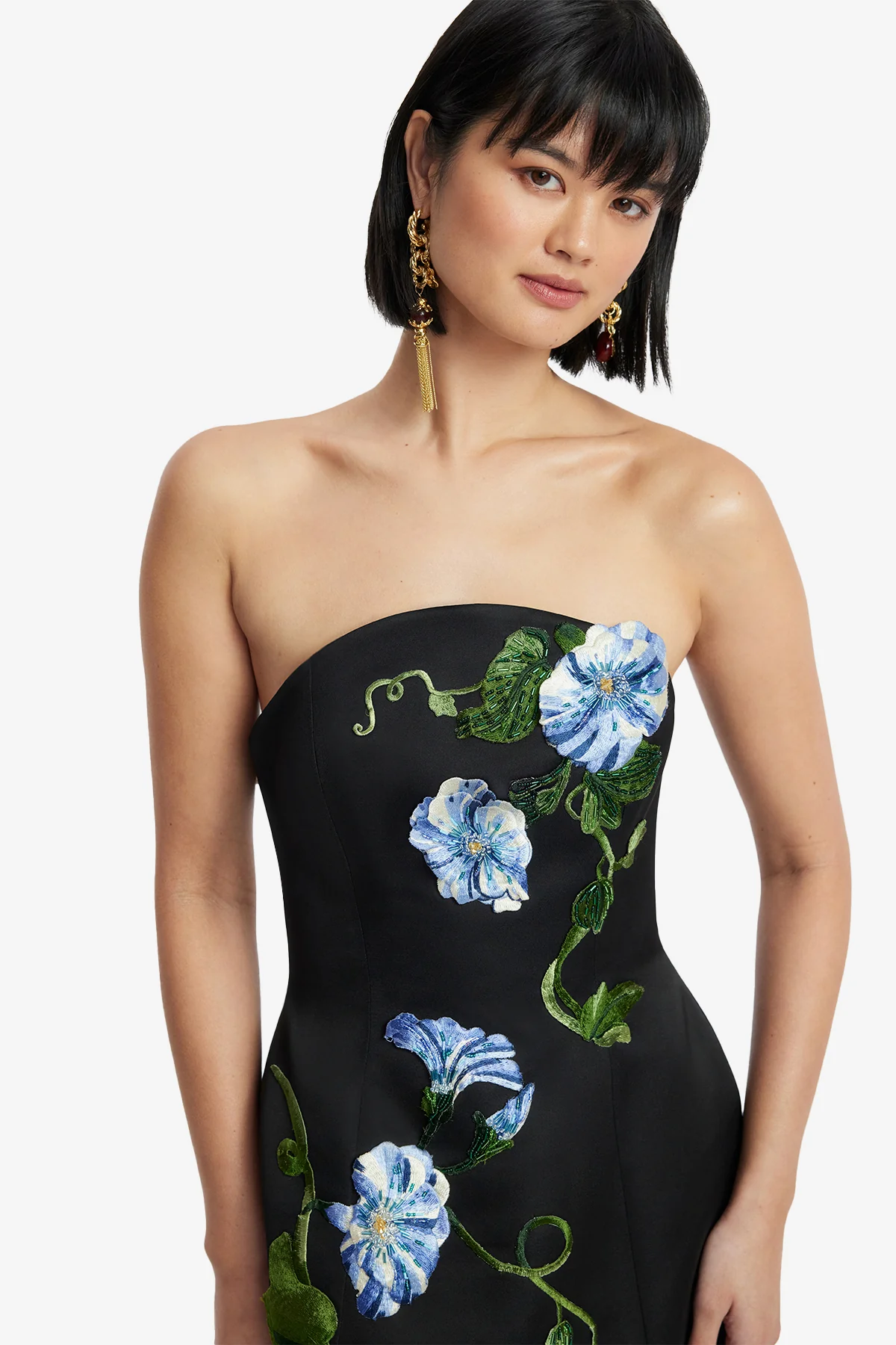 Zaria Appliqué Floral Bustier Mini Dress - Vine Print in Ebony - Image 6